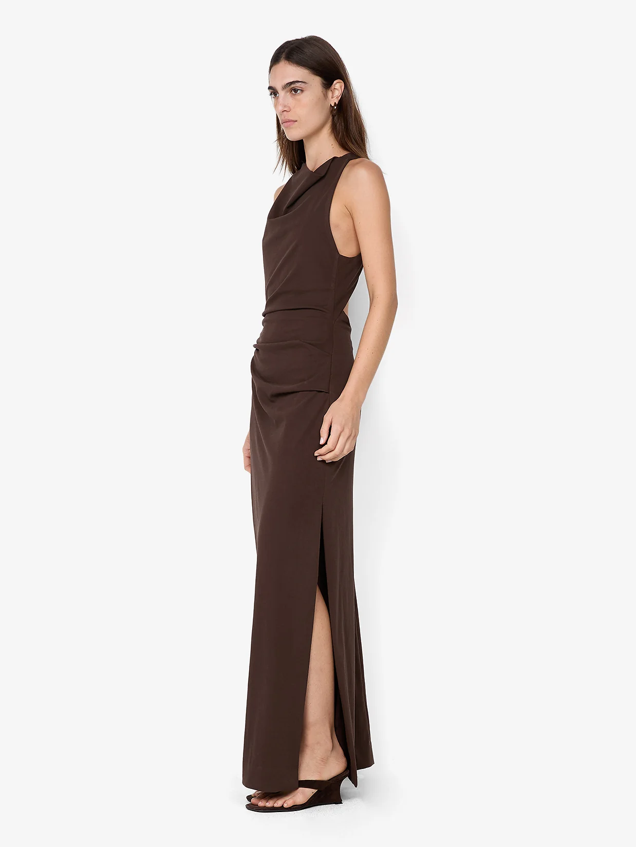 ANNETTA COWL NECK MAXI DRESS - DARK CHOCOLATE - Image 3