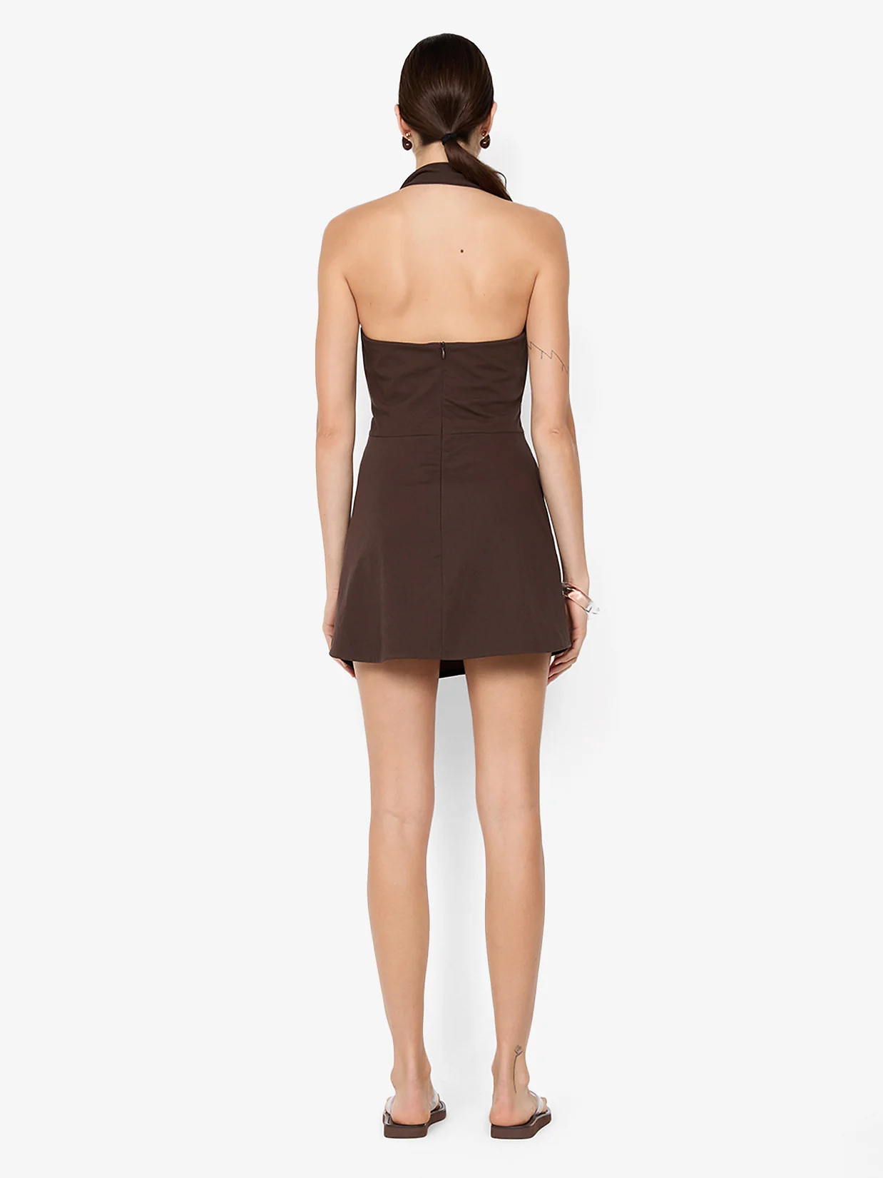 ANNETTA HALTER MINI DRESS - DARK CHOCOLATE - Image 4