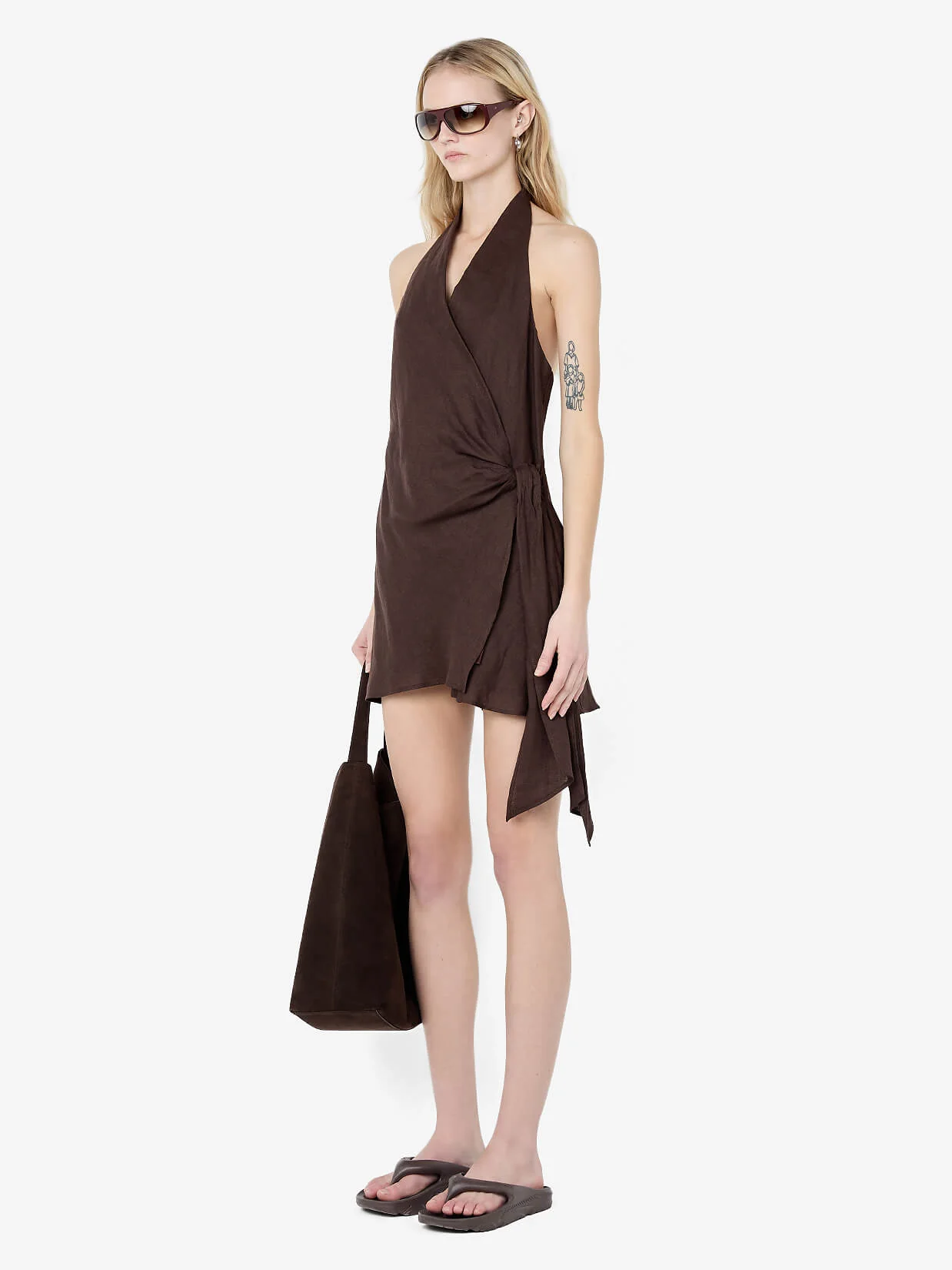 AUBREE WRAP MINI DRESS - DARK CHOCOLATE - Image 2