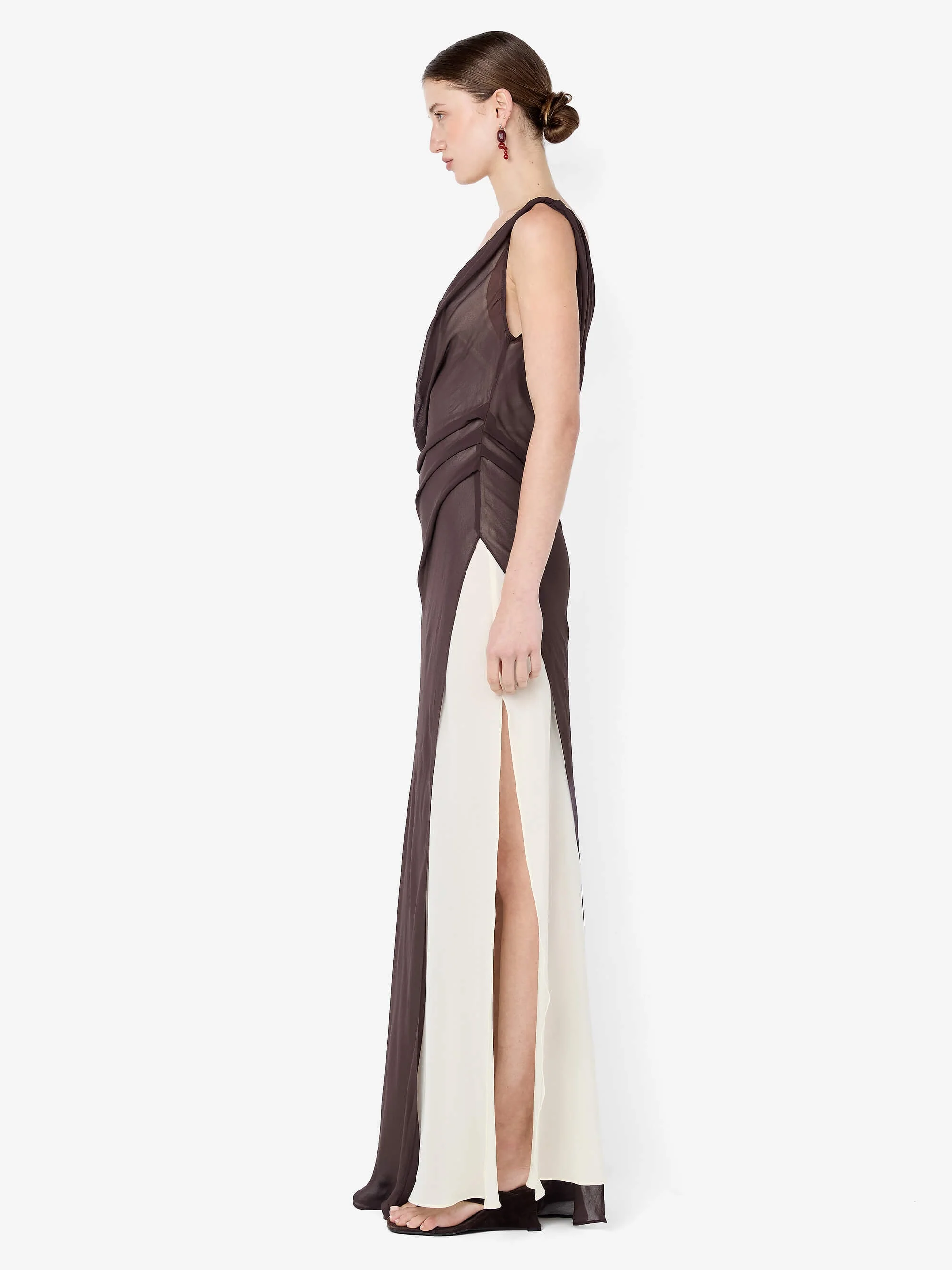 AUGUSTIN ASYM MAXI DRESS - DARK CHOCOLATE/SNOW - Image 3