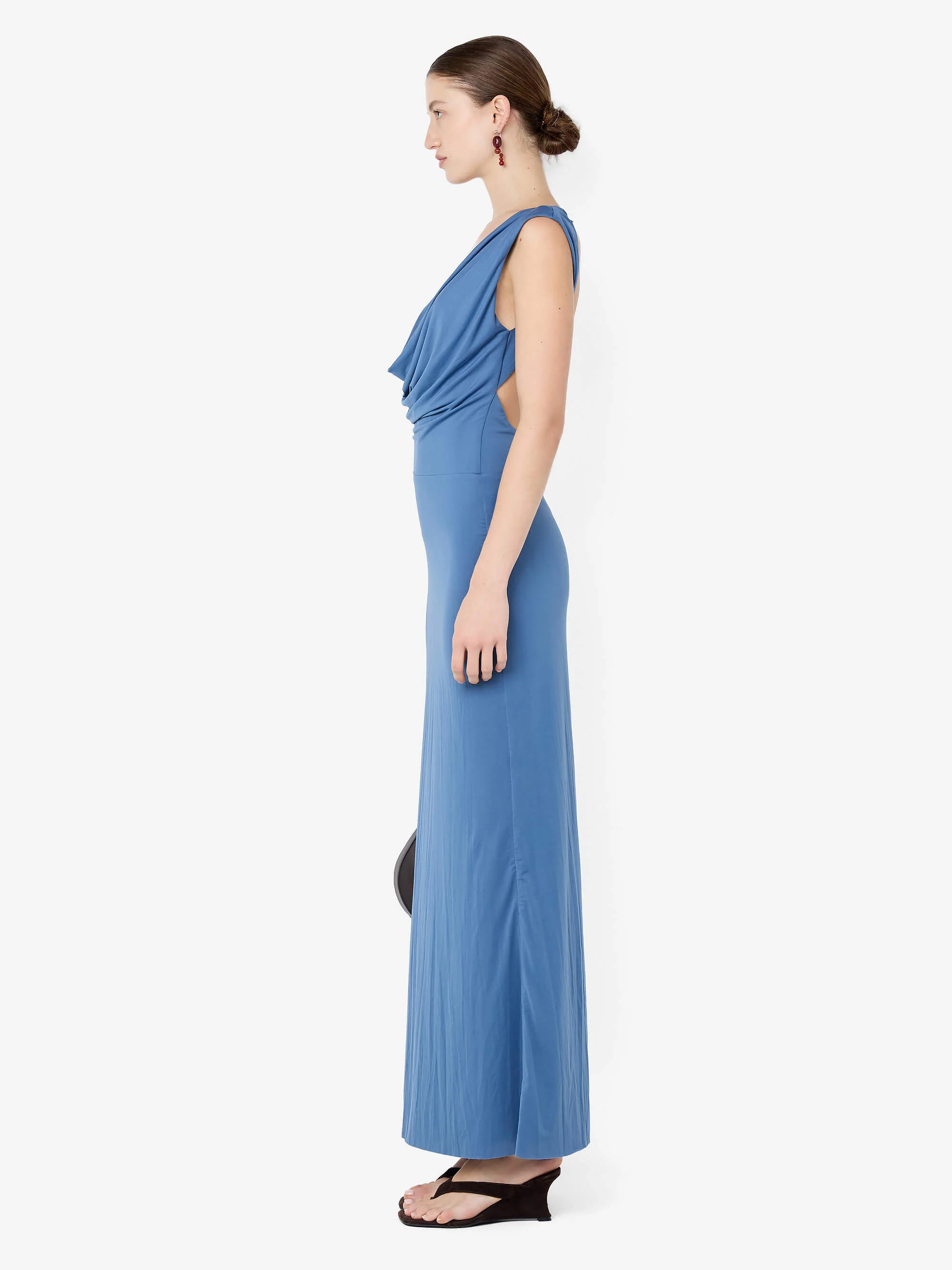 BRIGITTE COWL NECK MAXI DRESS - STEEL BLUE - Image 3