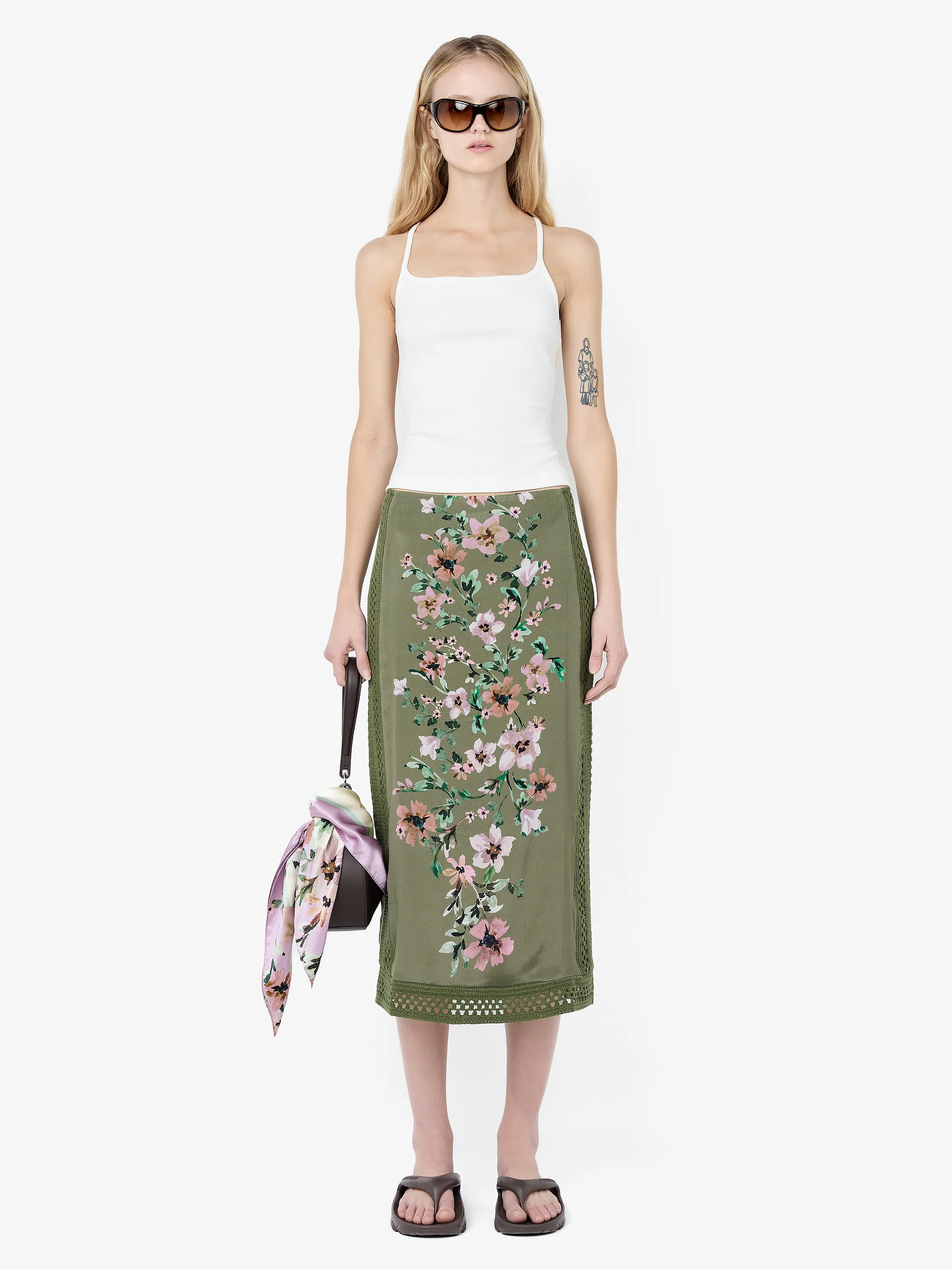 CAMELIA MIDI SKIRT - OLIVE GARDENIA FLORAL