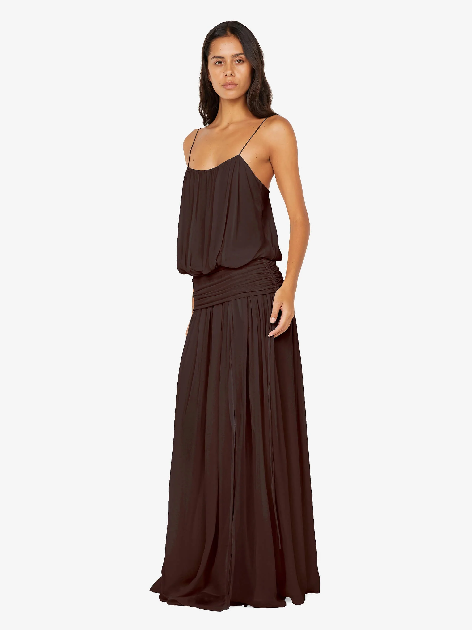 CAMILLE BLOUSON DRESS - DARK CHOCOLATE - Image 3