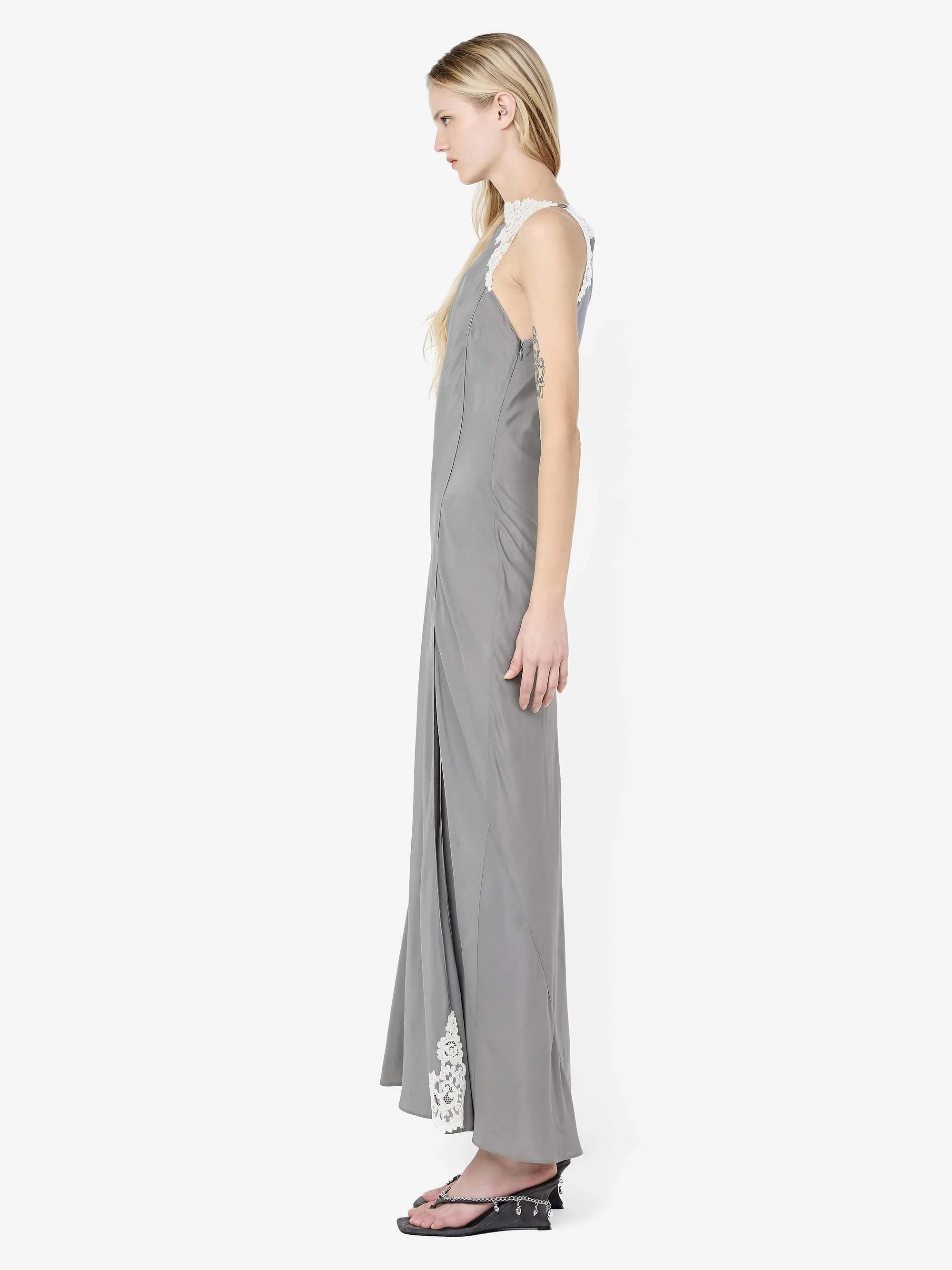CHATEAU SPLIT MAXI DRESS - SLATE GREY/IVORY - Image 3