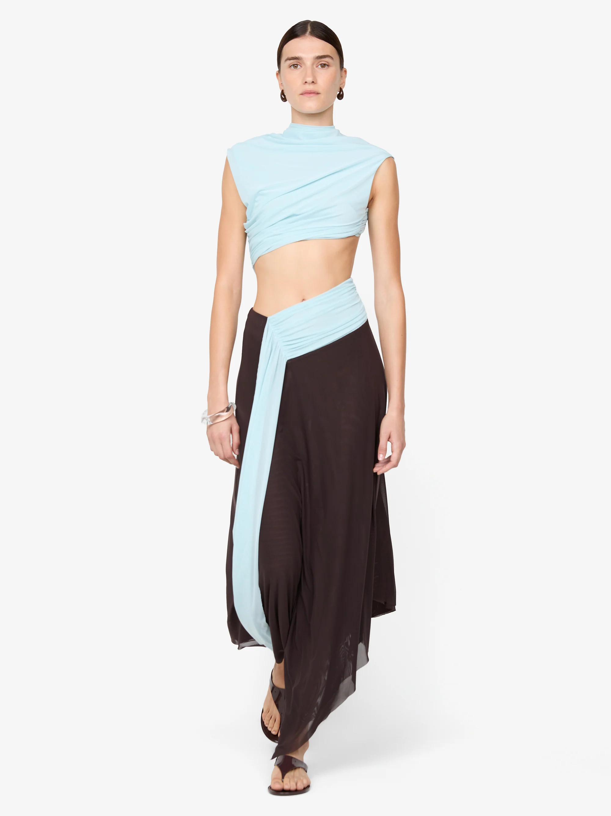 CONNI ASYM MIDI DRESS - ARCTIC BLUE / DARK CHOC - Image 4