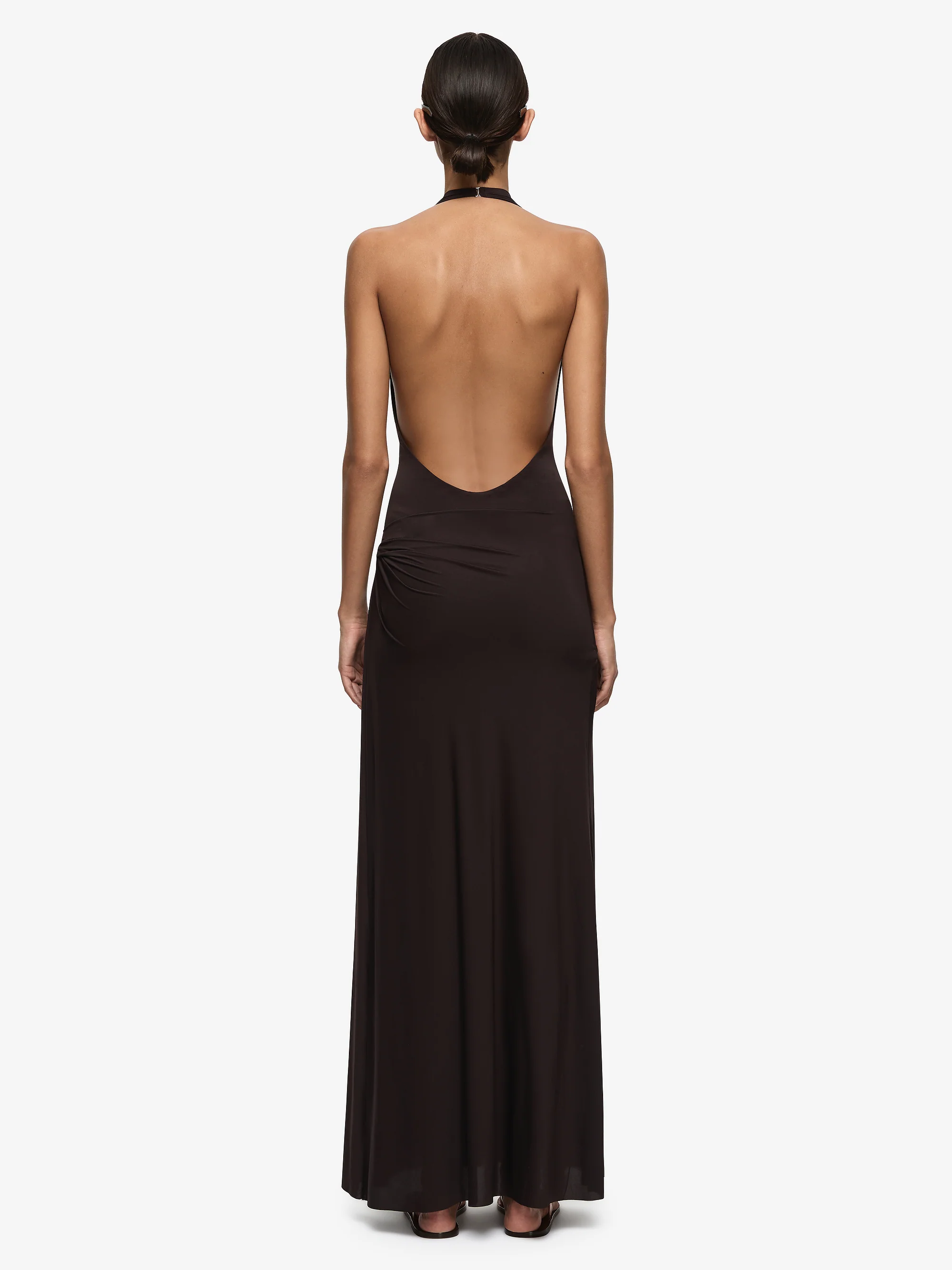 COURT HALTER MAXI DRESS - DARK CHOCOLATE - Image 4