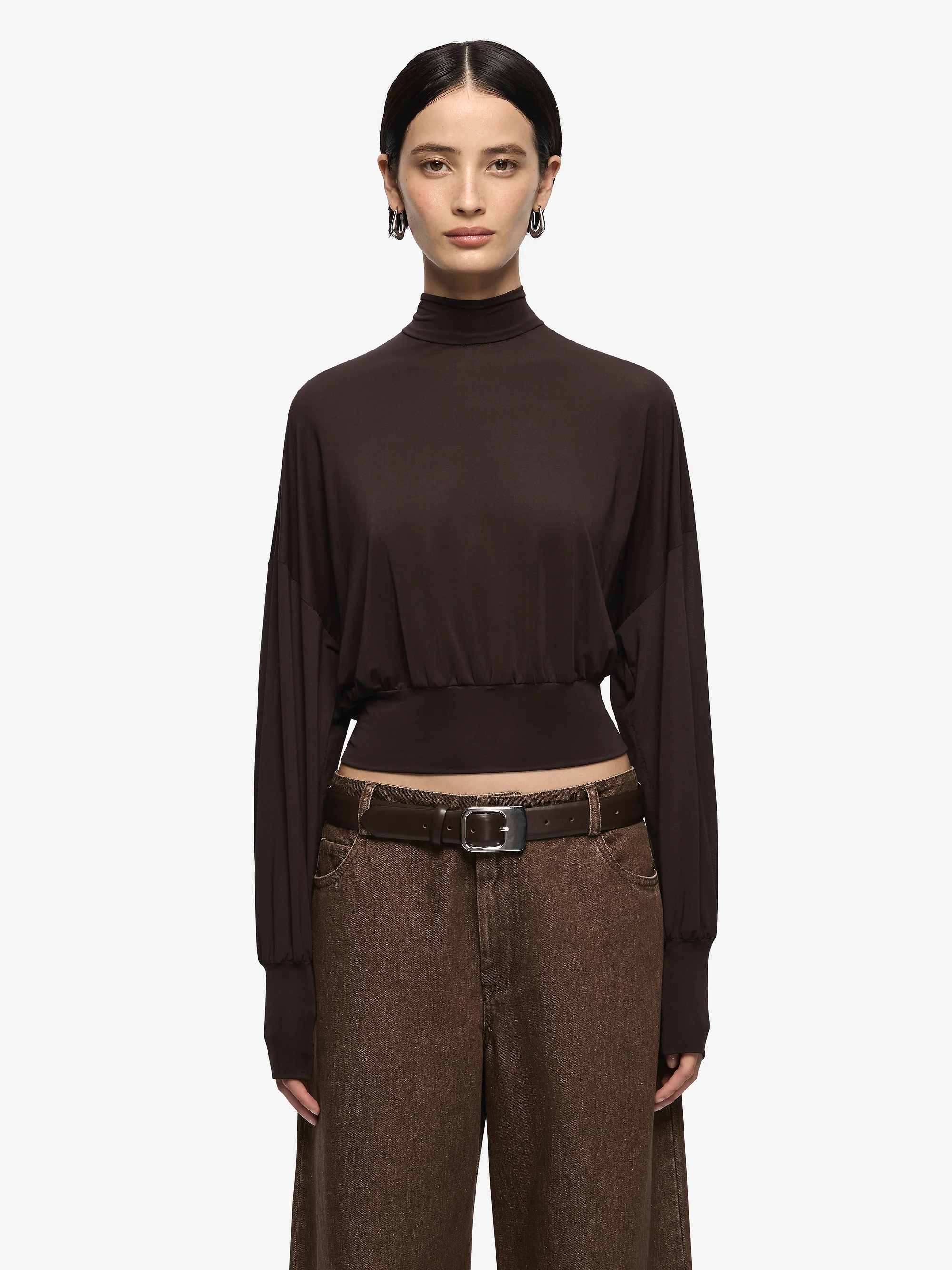 COURT LONG SLEEVE TOP - DARK CHOCOLATE - Image 2