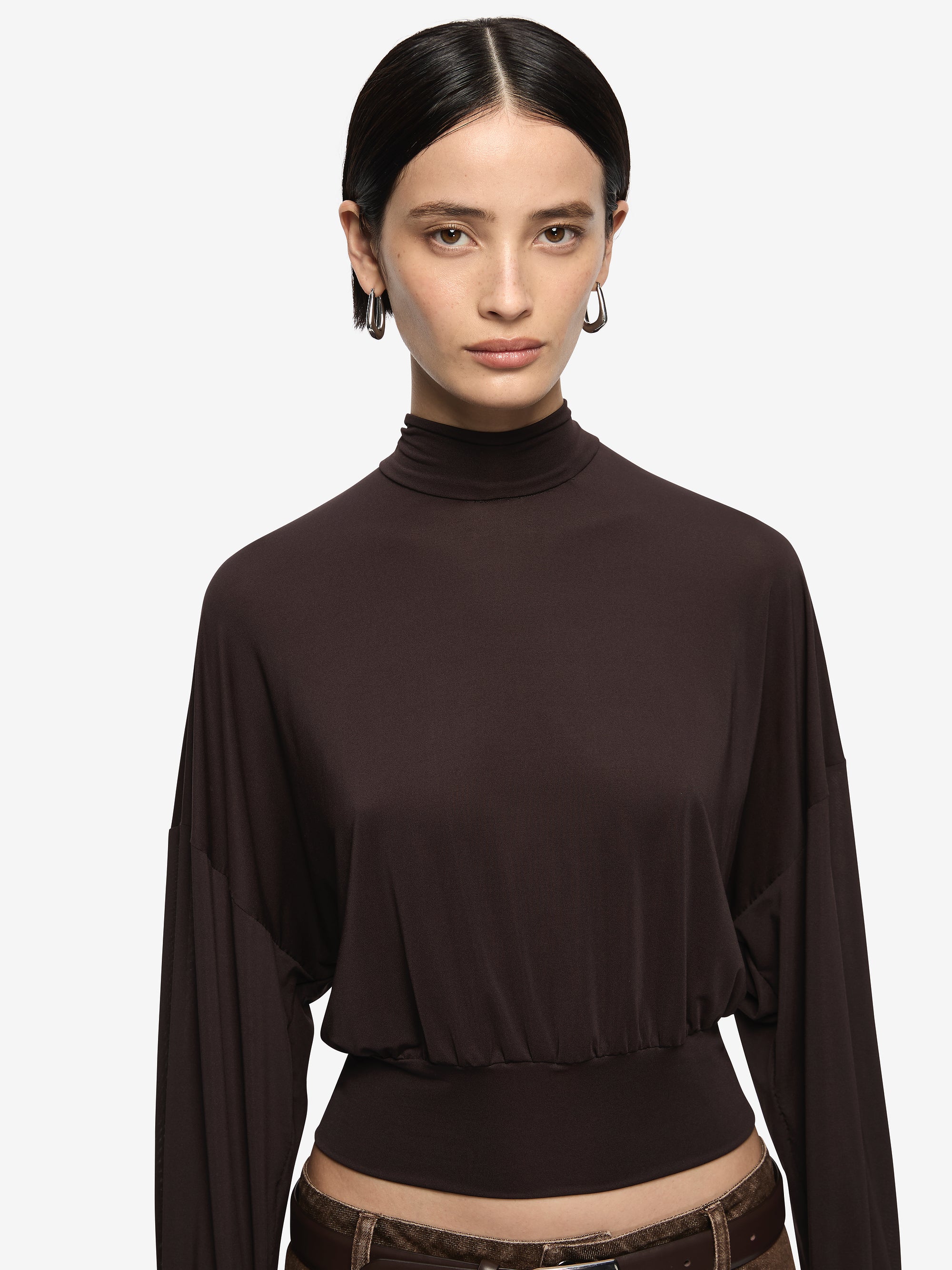 COURT LONG SLEEVE TOP - DARK CHOCOLATE - Image 3