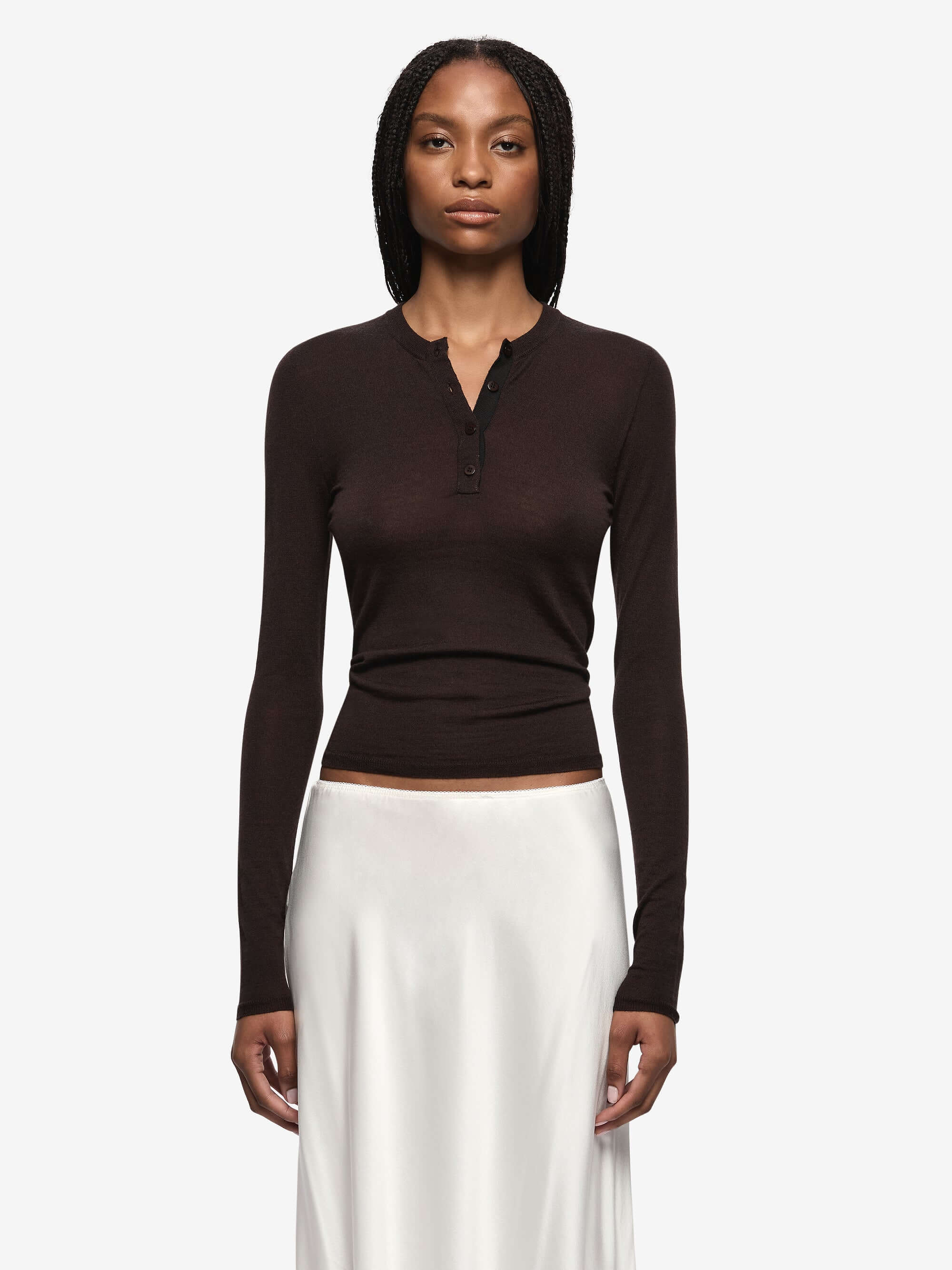 RUE LONG SLEEVE TOP - DARK CHOCOLATE - Image 2