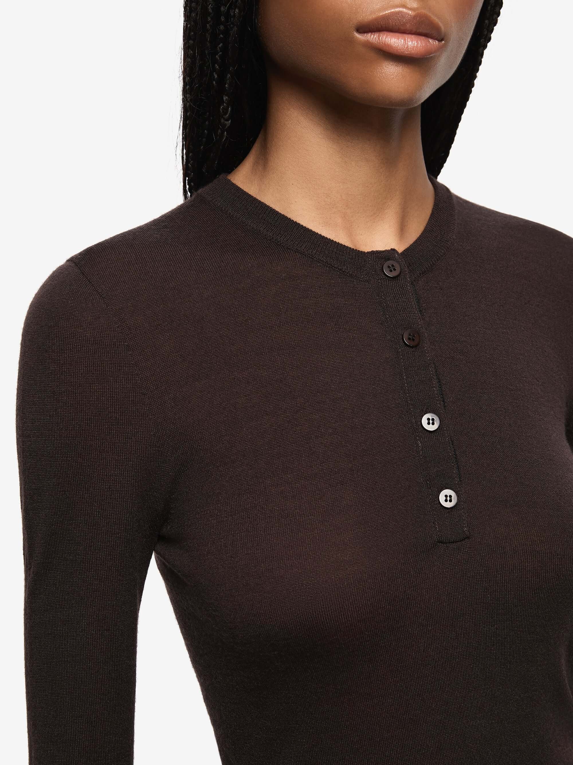 RUE LONG SLEEVE TOP - DARK CHOCOLATE - Image 3