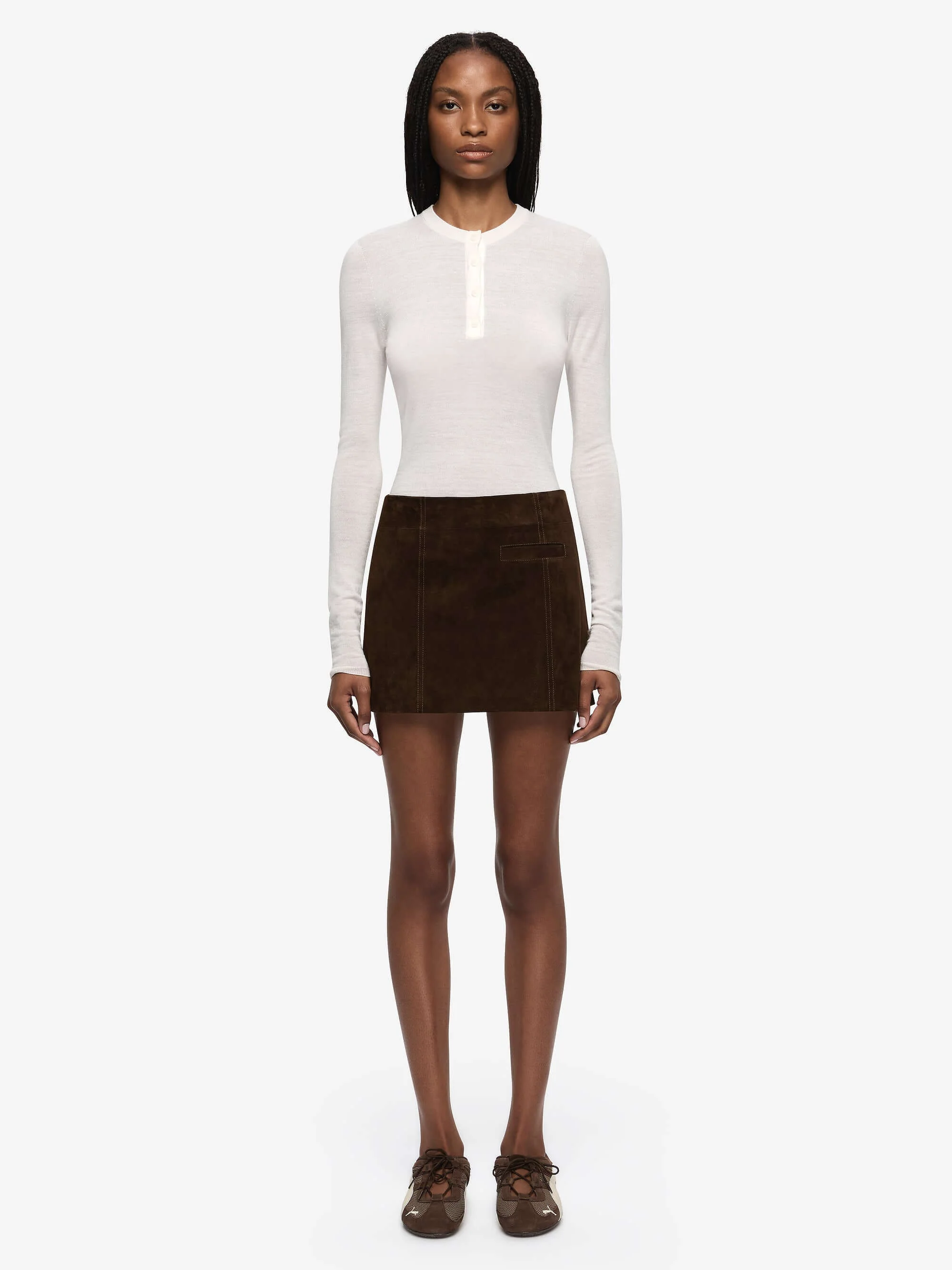 HUNTER SUEDE MINI SKIRT - DARK CHOCOLATE - Image 3