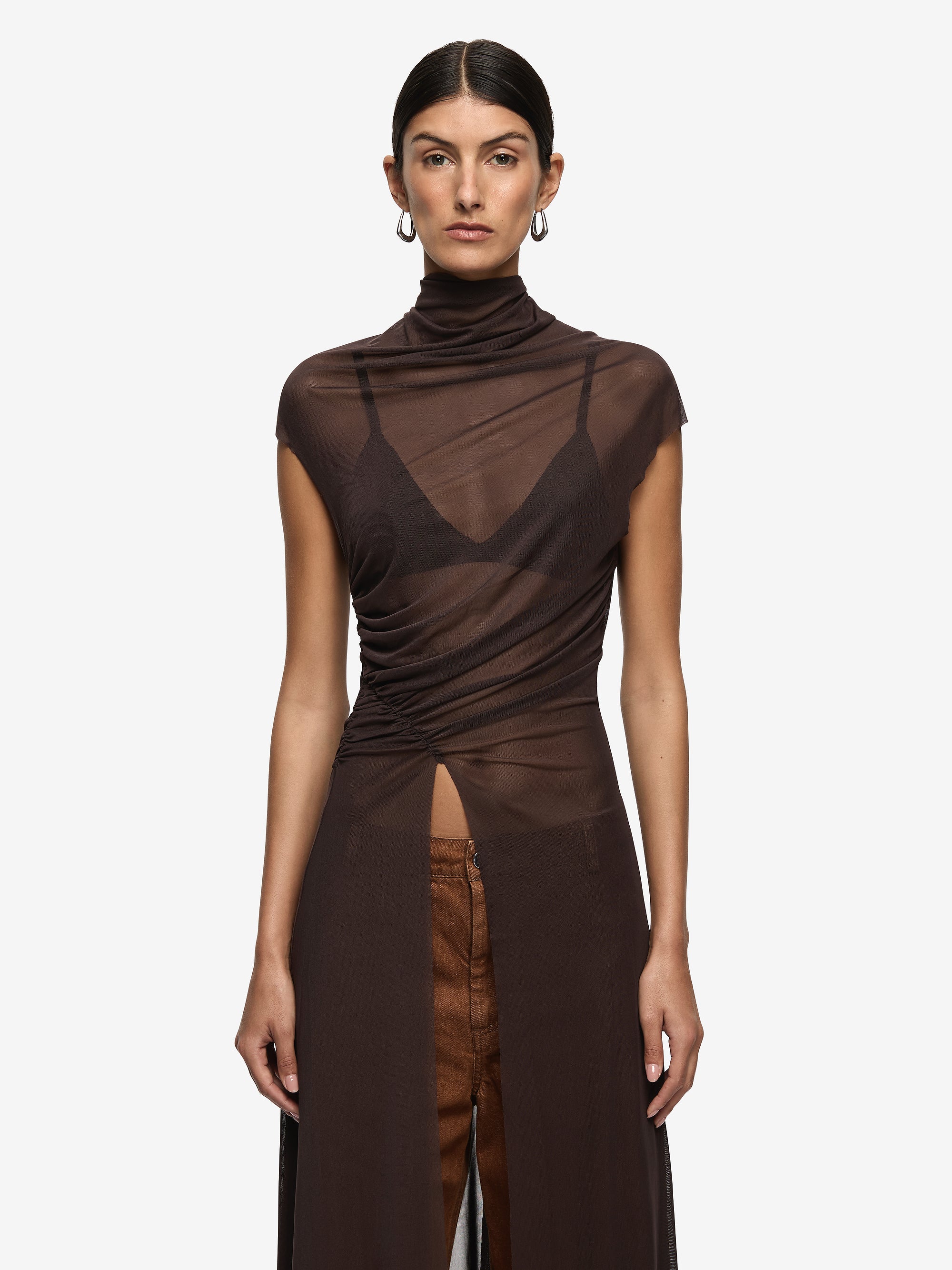 EVA SPLIT TUNIC TOP - DARK CHOCOLATE - Image 4