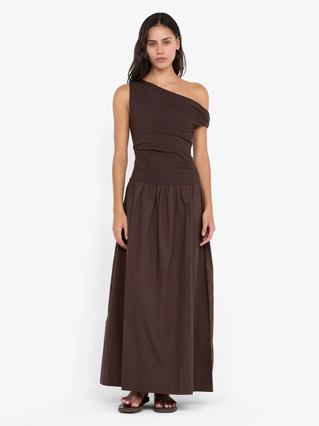 FREYA ASYM MAXI DRESS - DARK CHOCOLATE