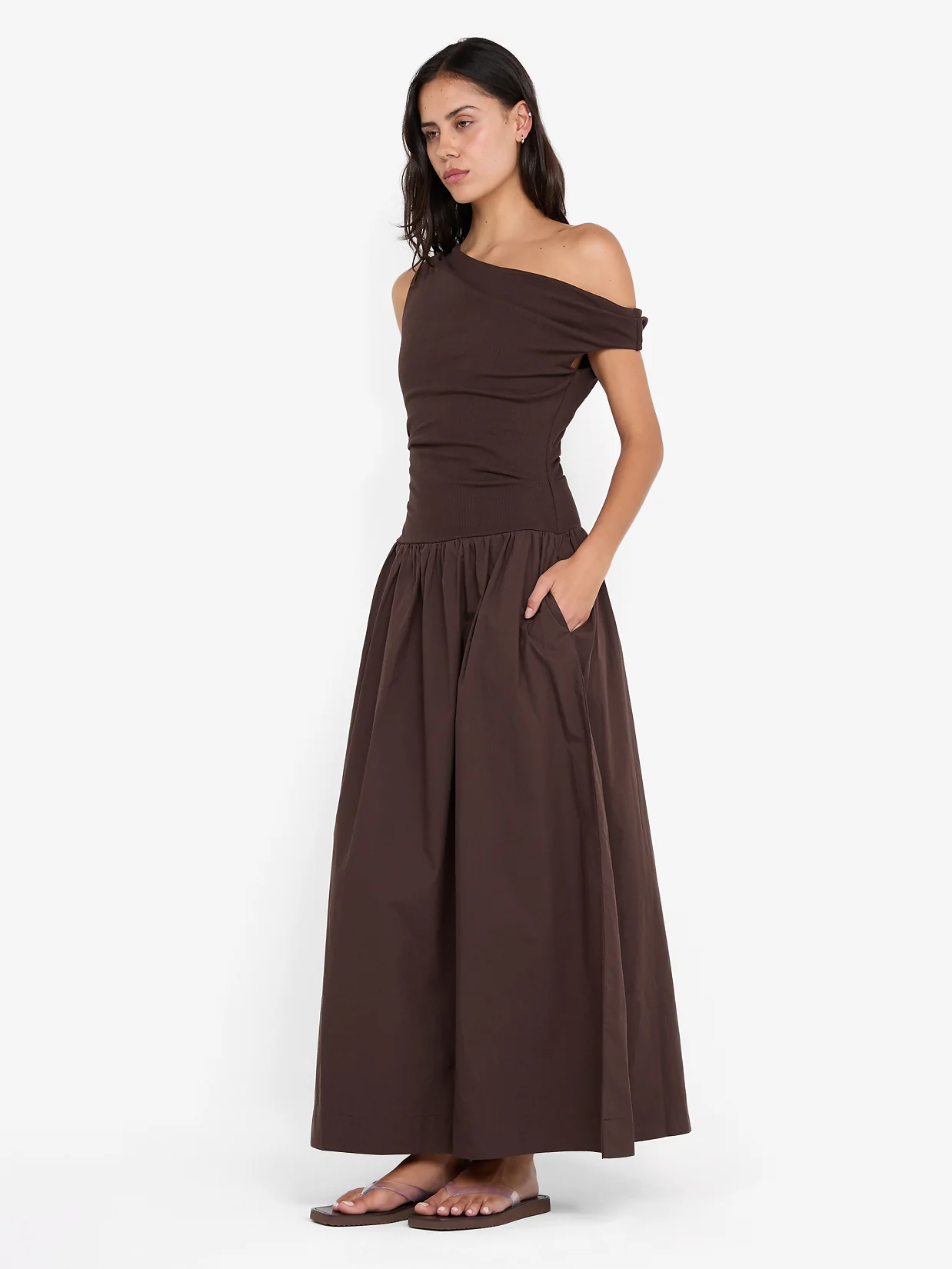 FREYA ASYM MAXI DRESS - DARK CHOCOLATE - Image 2