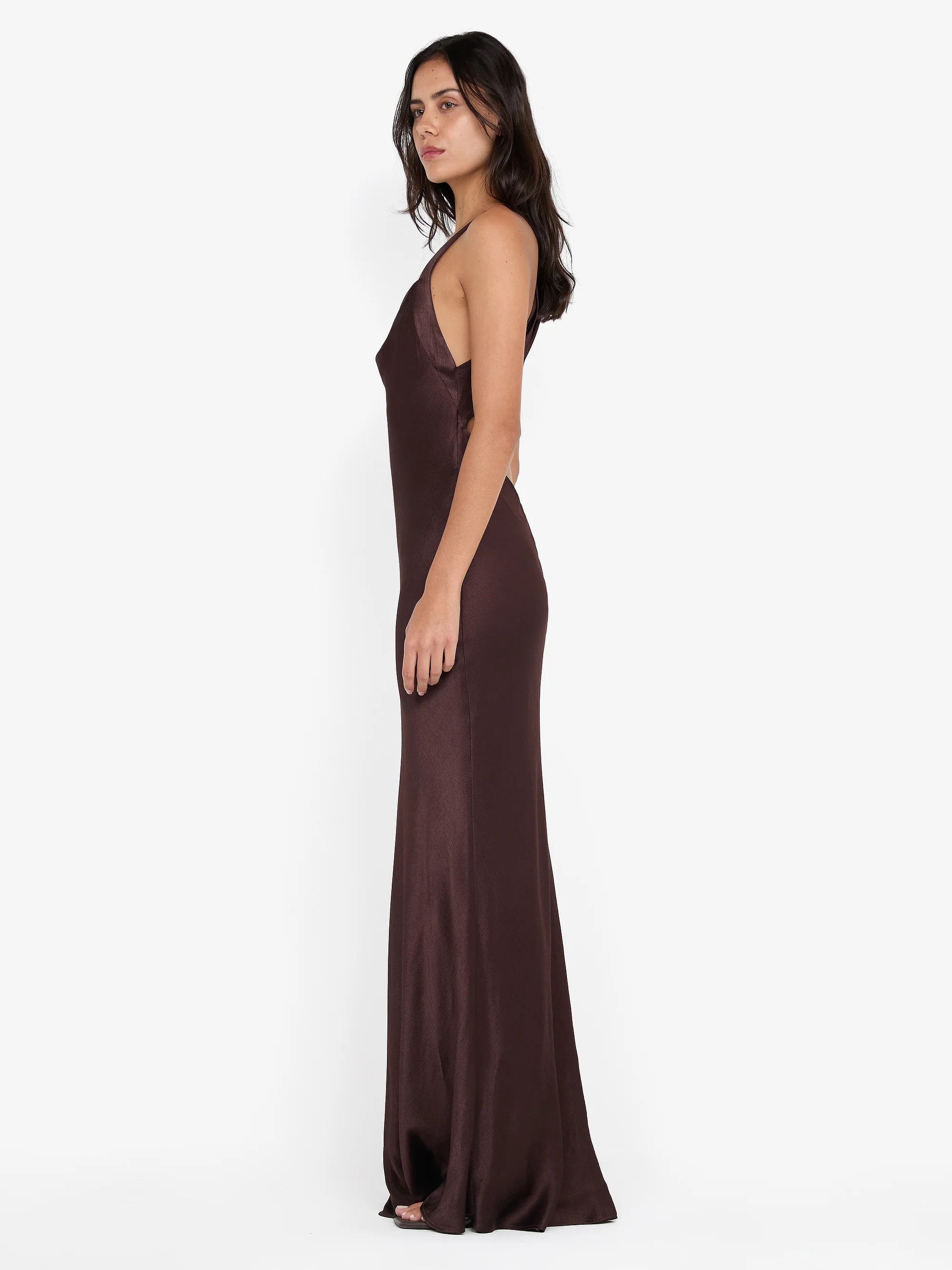 GIA HALTER MAXI DRESS - DARK CHOCOLATE - Image 3