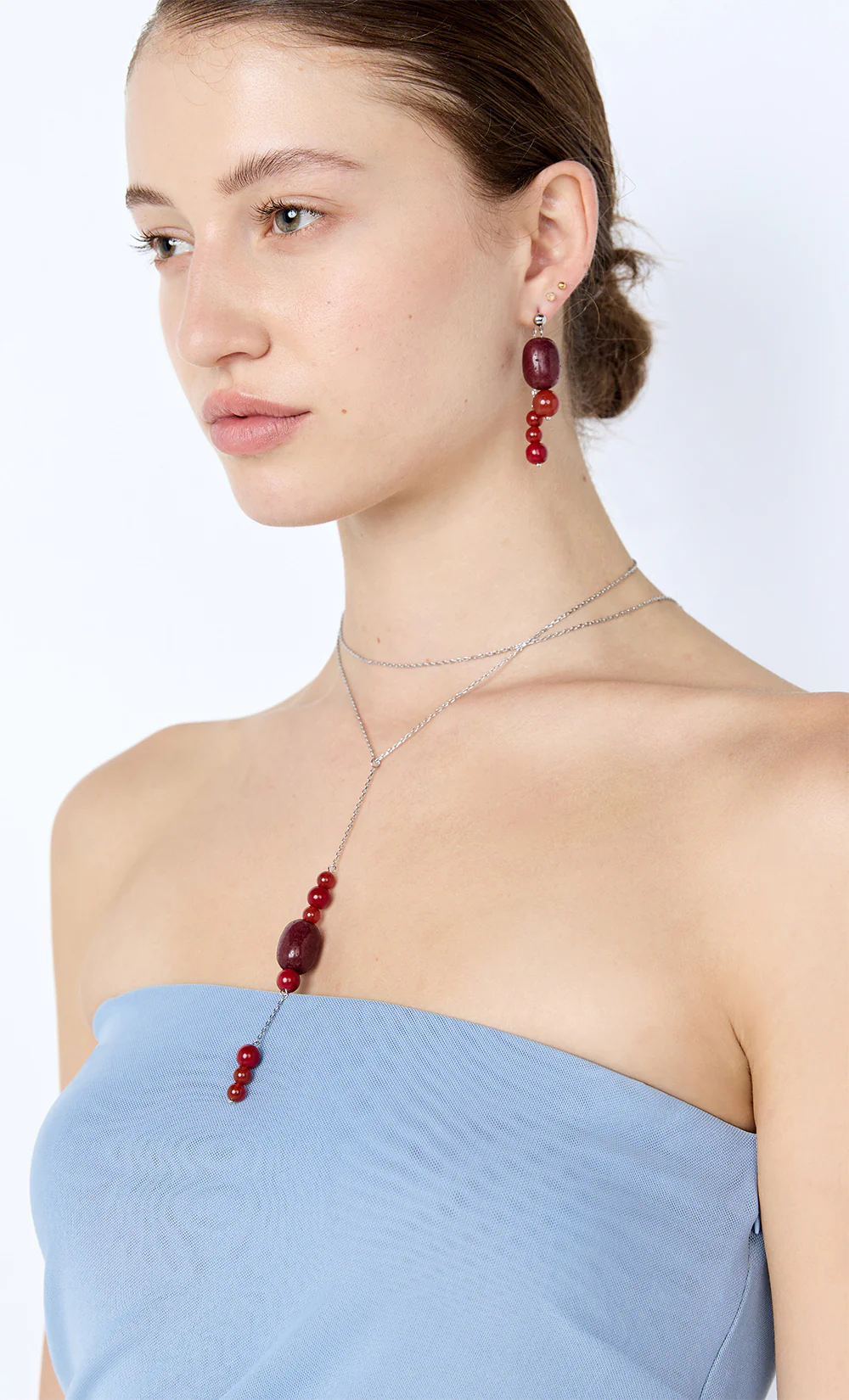 INDIRA MULTI STONE EARRINGS - WINDSOR WINE - Image 2