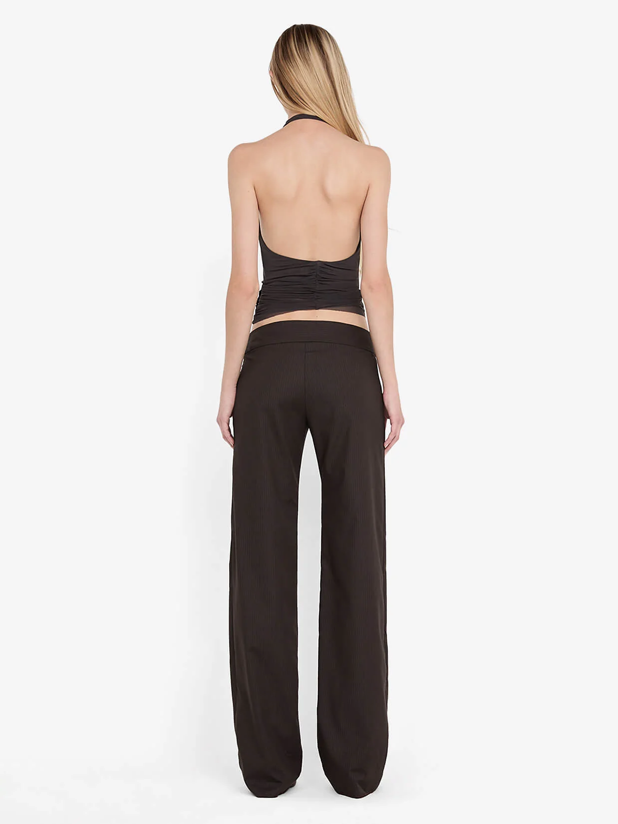 INGRID SPIRAL HALTER TOP - CHOC PINSTIPE - Image 3
