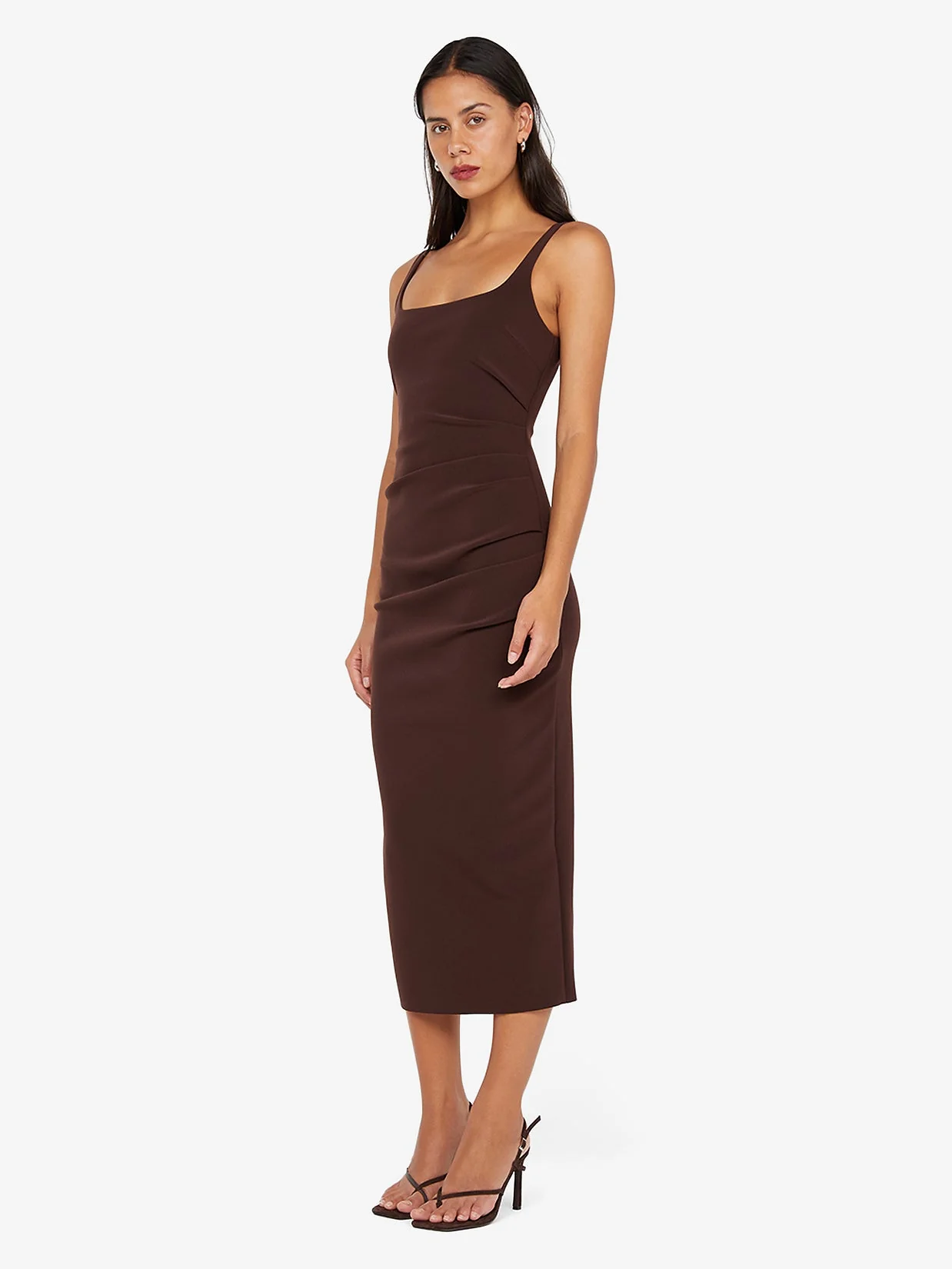 KARINA TUCK MIDI DRESS - DARK CHOCOLATE - Image 3