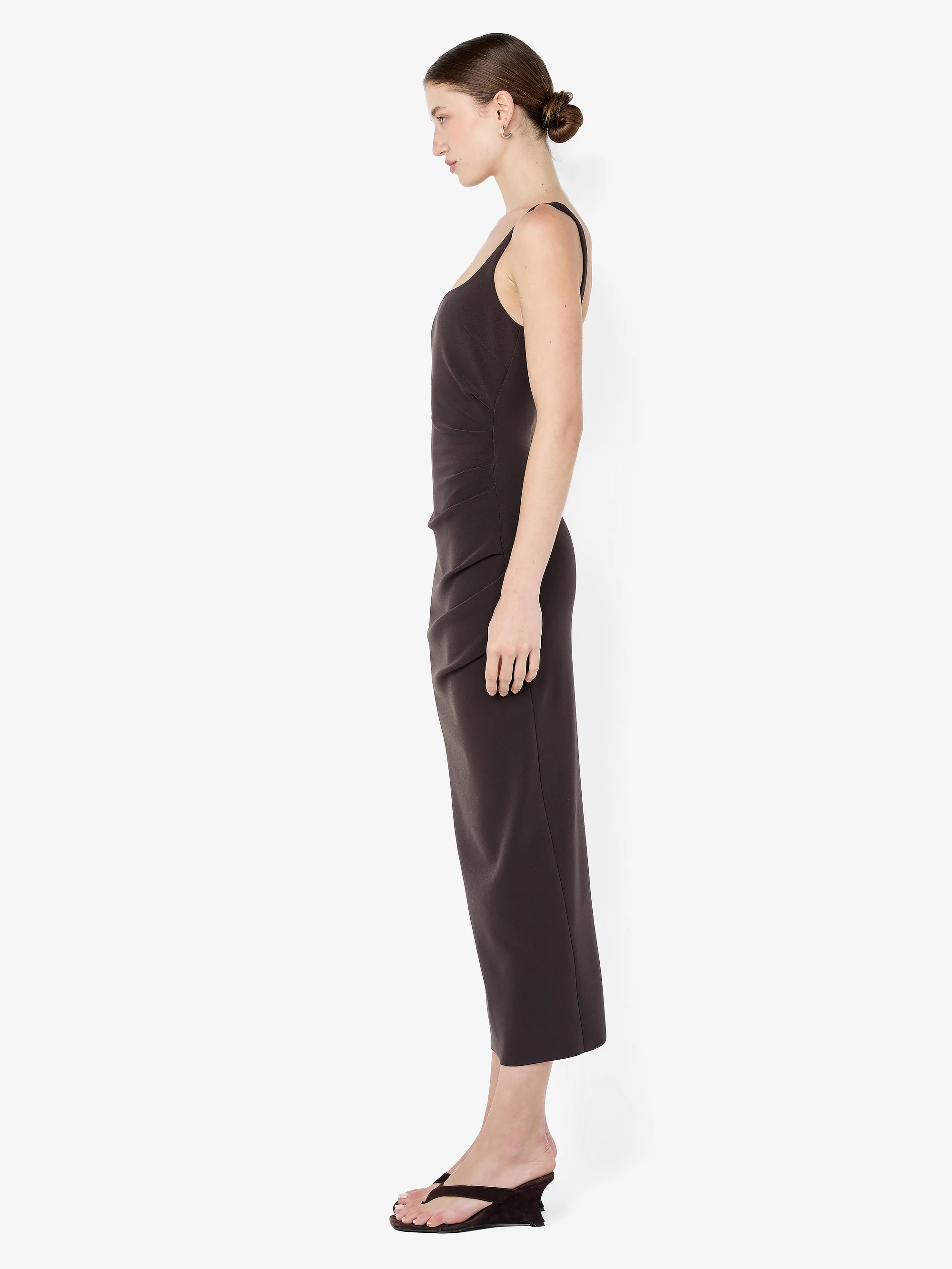 KARINA TUCK MIDI DRESS - ESPRESSO - Image 3