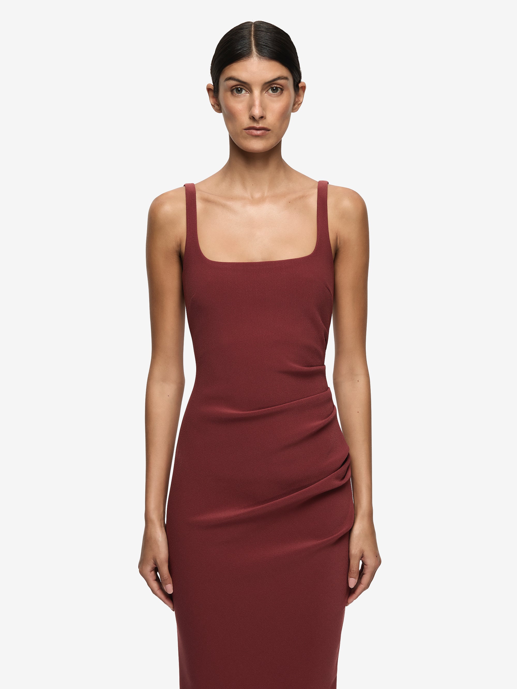 KARINA TUCK MIDI DRESS - SANGRIA - Image 2