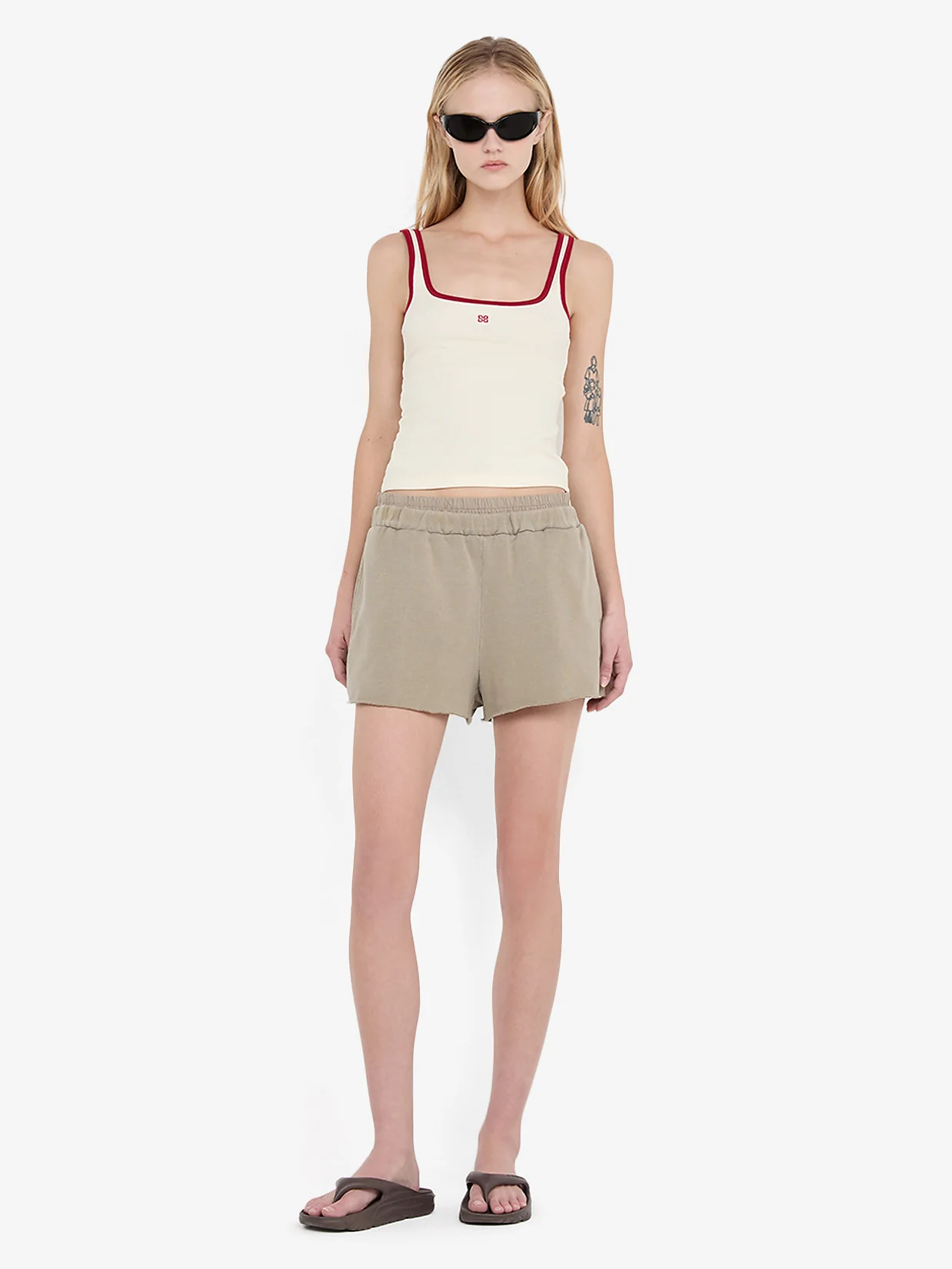 LANA SQUARE NECK TANK - CHALK/CHERRY