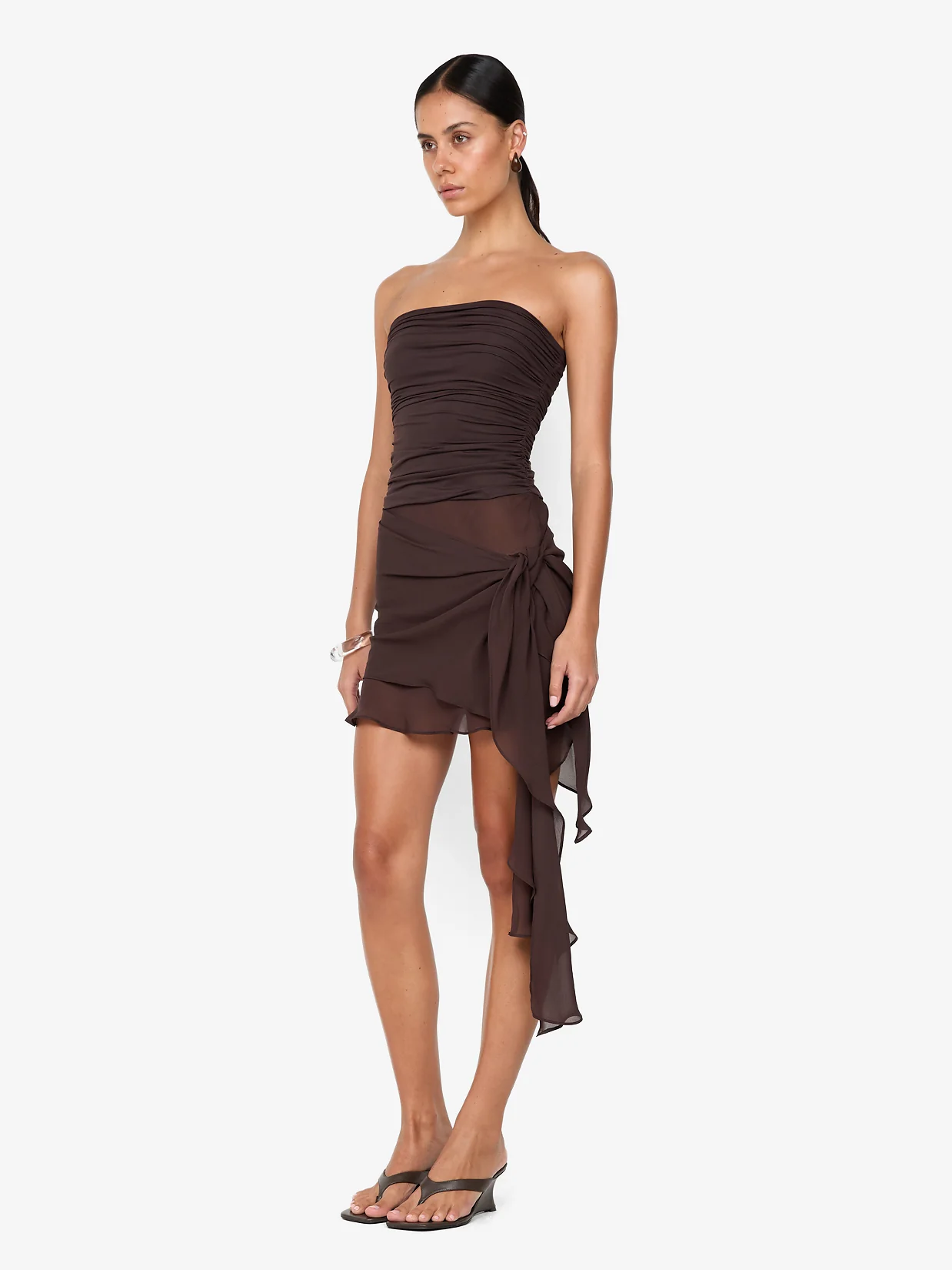 LANDON STRAPLESS MINI DRESS - DARK CHOCOLATE - Image 2
