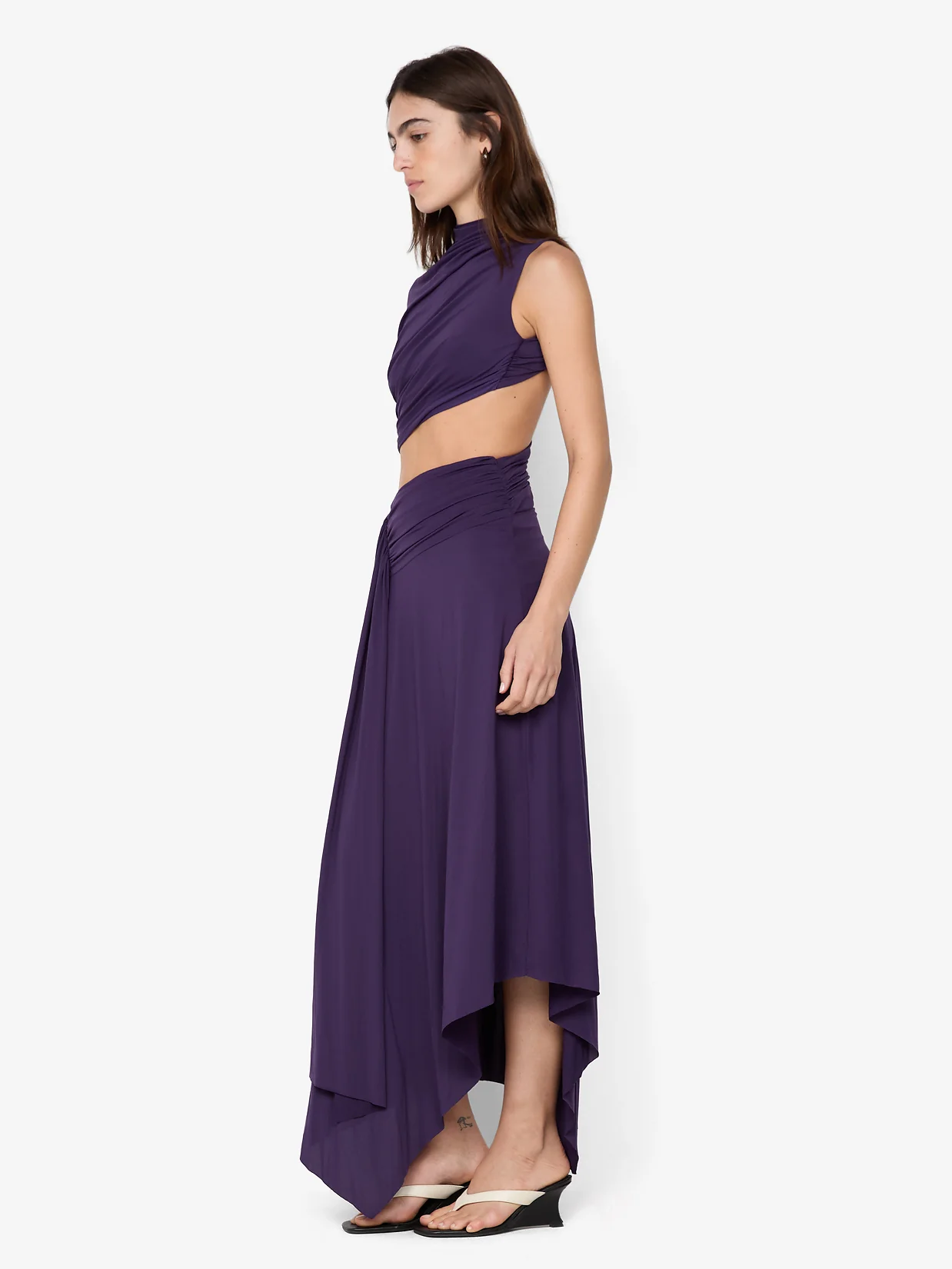 LEILAH DRAPE MIDI DRESS - DEEP VIOLET - Image 3
