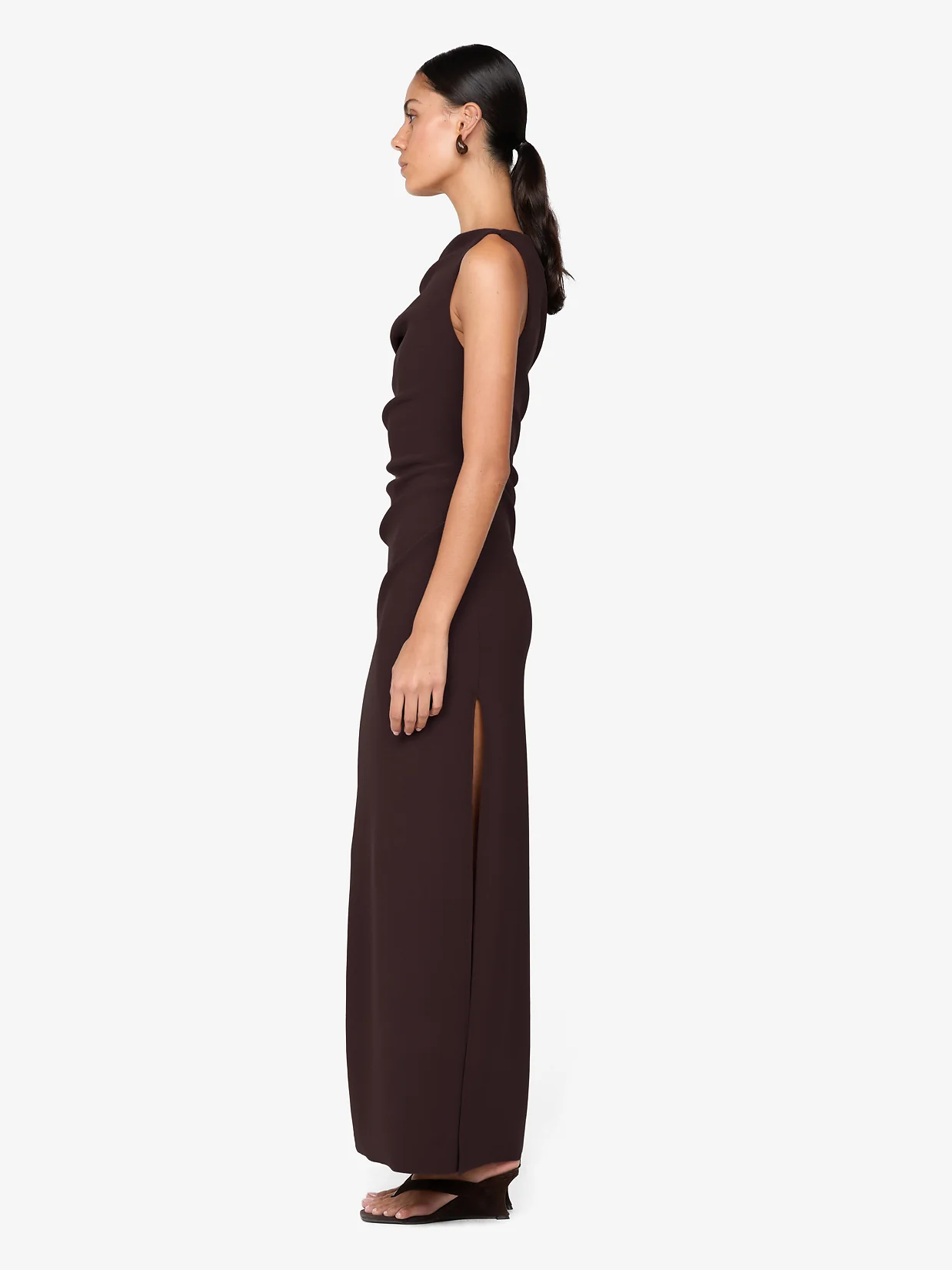 LEORA ASYM MAXI DRESS - DARK CHOCOLATE - Image 3