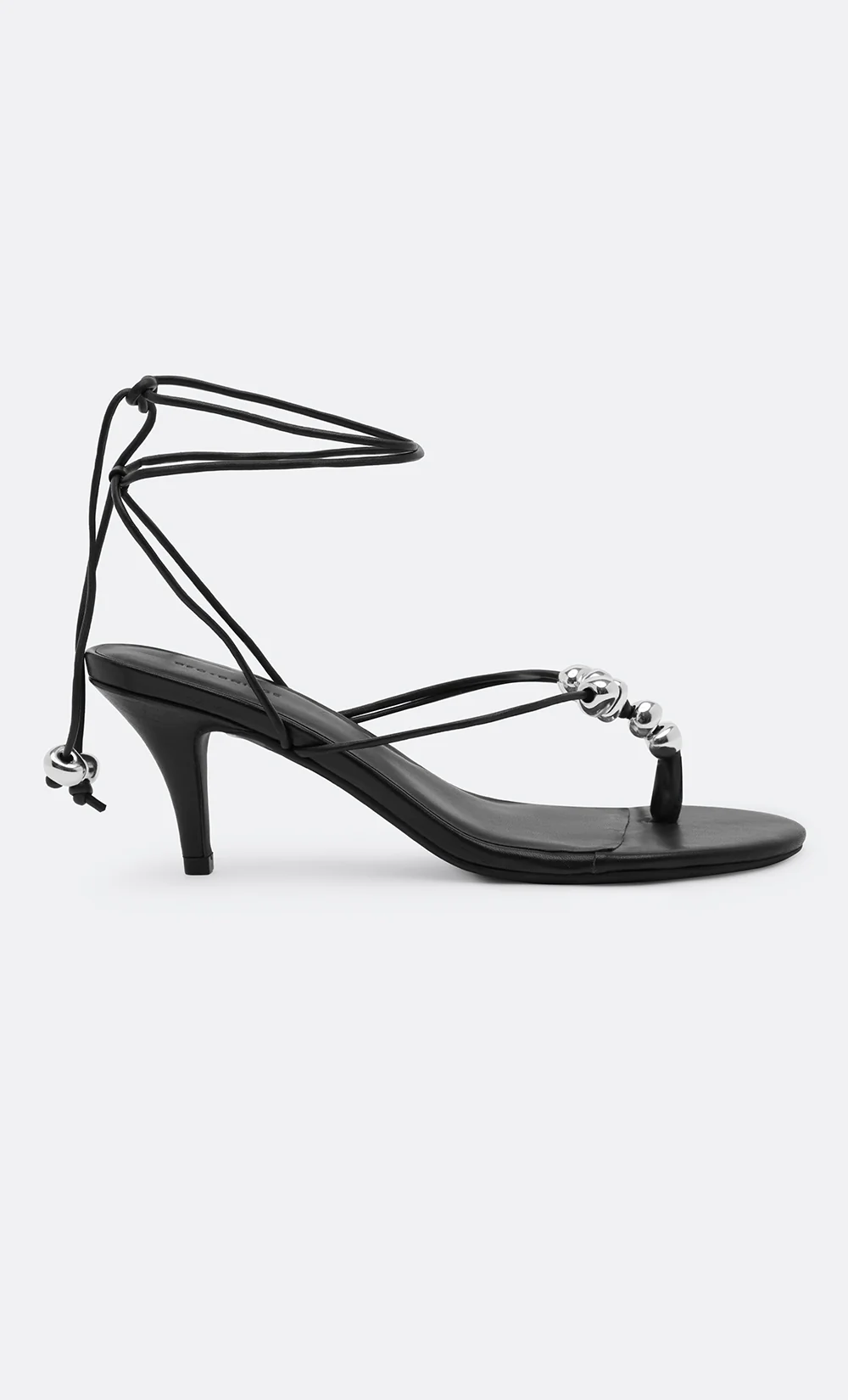 LEYLA BEADED HEEL - BLACK LEATHER/SILVER - Image 3