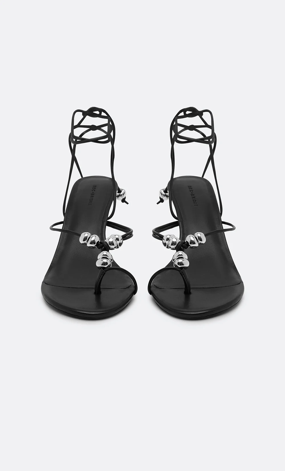 LEYLA BEADED HEEL - BLACK LEATHER/SILVER - Image 5