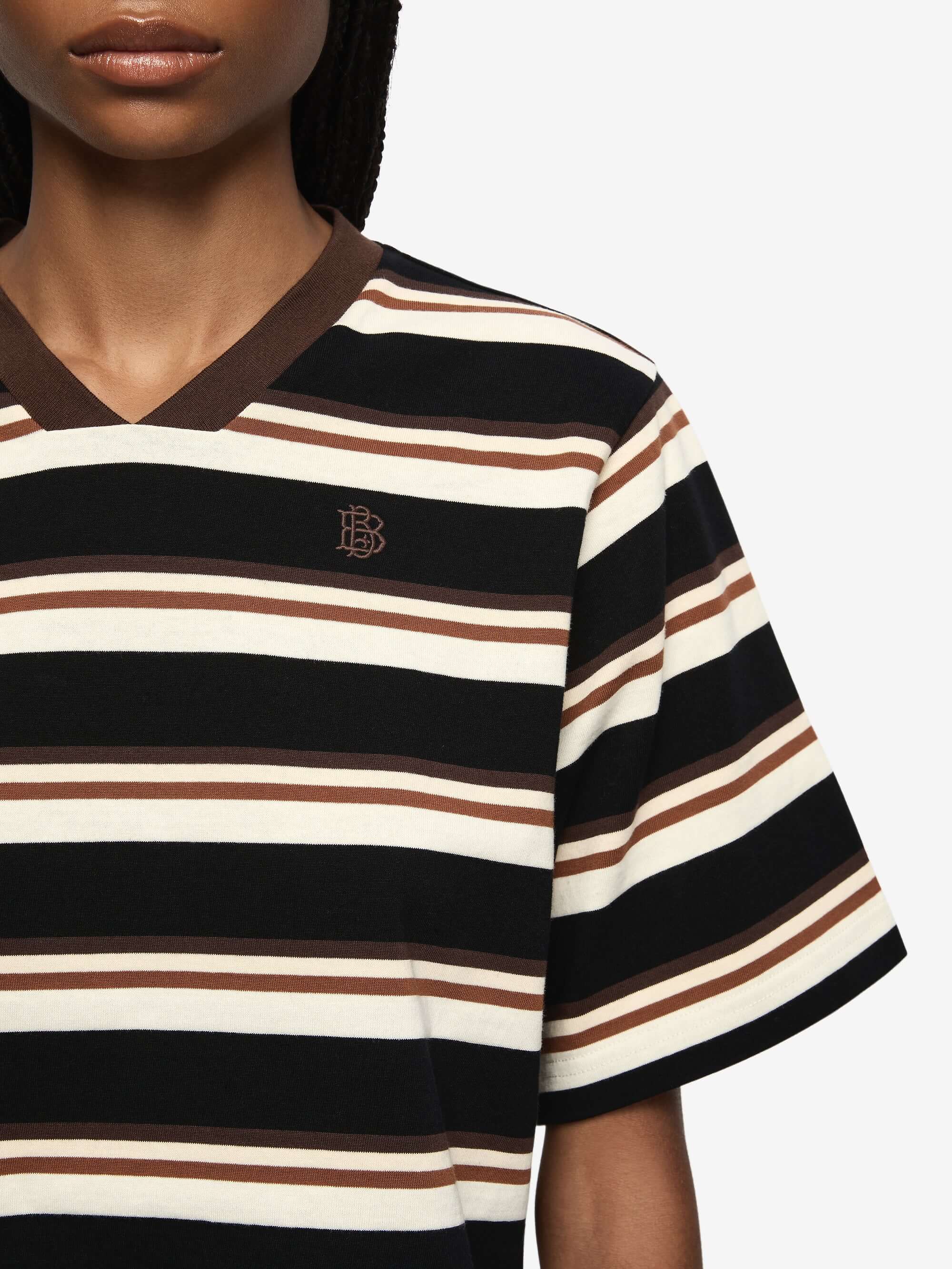 NIKA CROPPED JERSEY - BLACK/CHOCOLATE STRIPE - Image 3