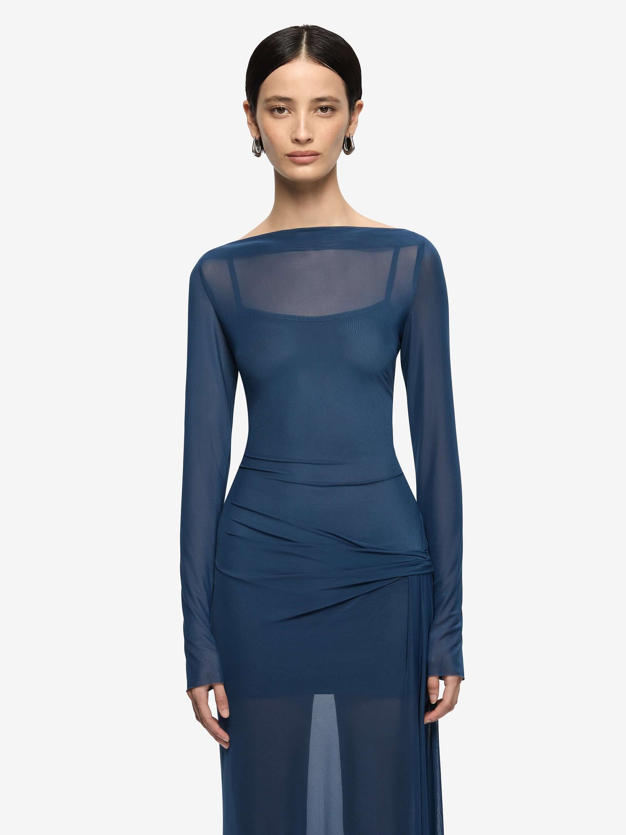 MARABOU LONG SLEEVE MAXI DRESS - PETROL - Image 3