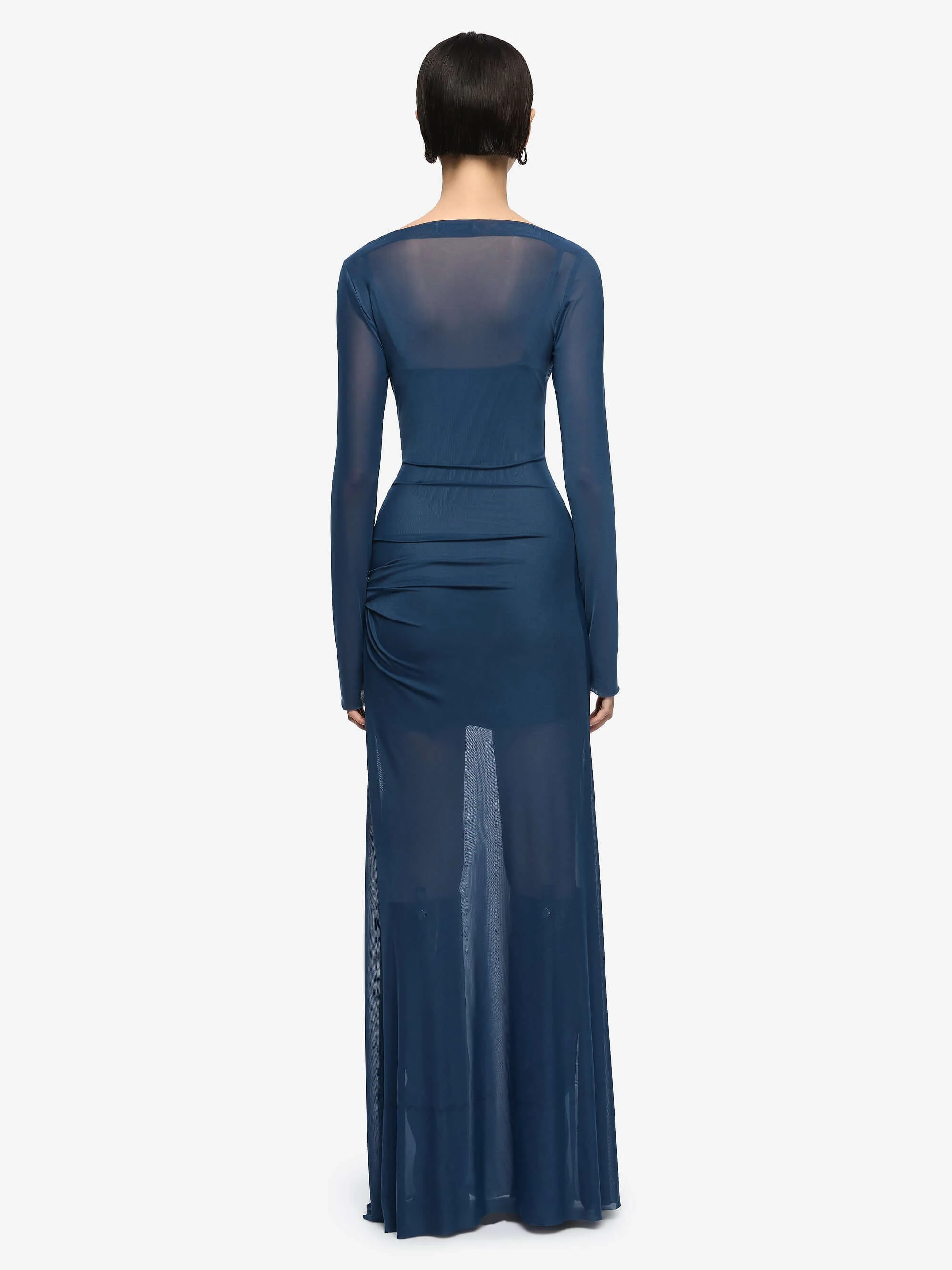 MARABOU LONG SLEEVE MAXI DRESS - PETROL - Image 5