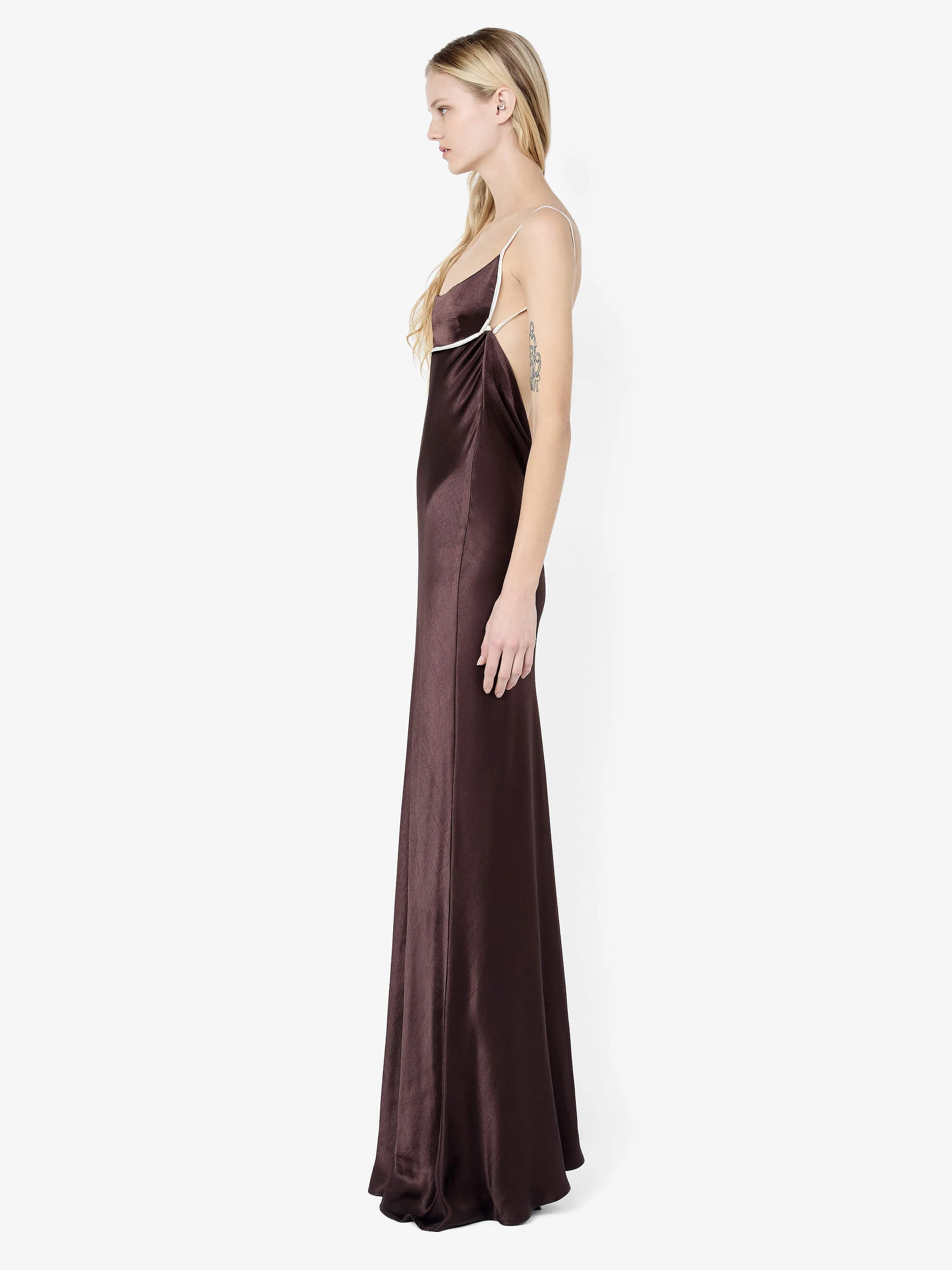 MARCY COWL NECK MAXI DRESS - DARK CHOC/SNOW - Image 5