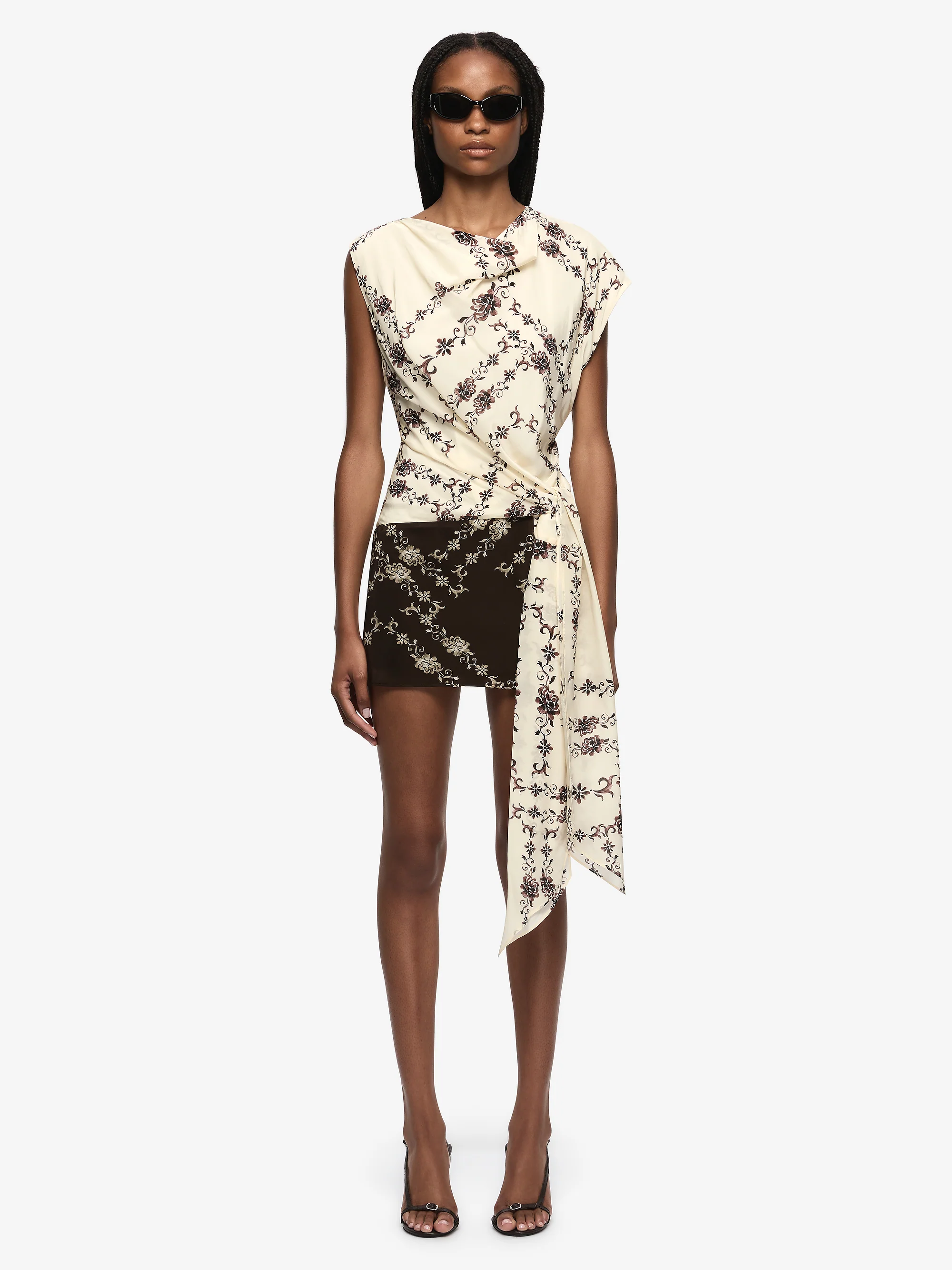 MYAH MINI DRESS - GEO VINE FLORAL CHOC/CREAM