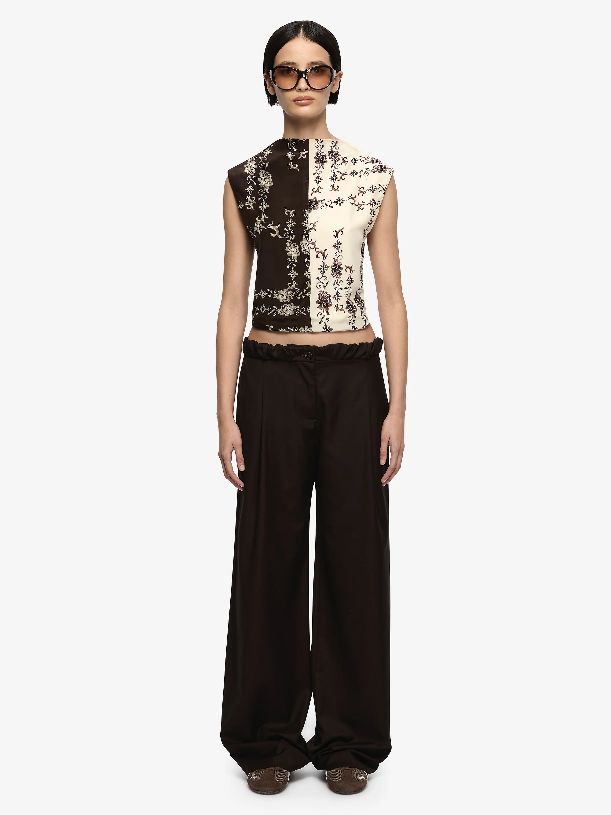 MYAH TOP - GEO VINE FLORAL CHOC/CREAM