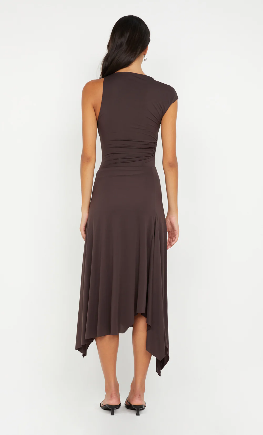 NARA ASYM MIDI DRESS - DARK CHOCOLATE - Image 2