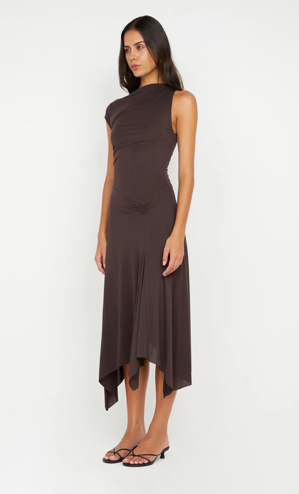 NARA ASYM MIDI DRESS - DARK CHOCOLATE - Image 3