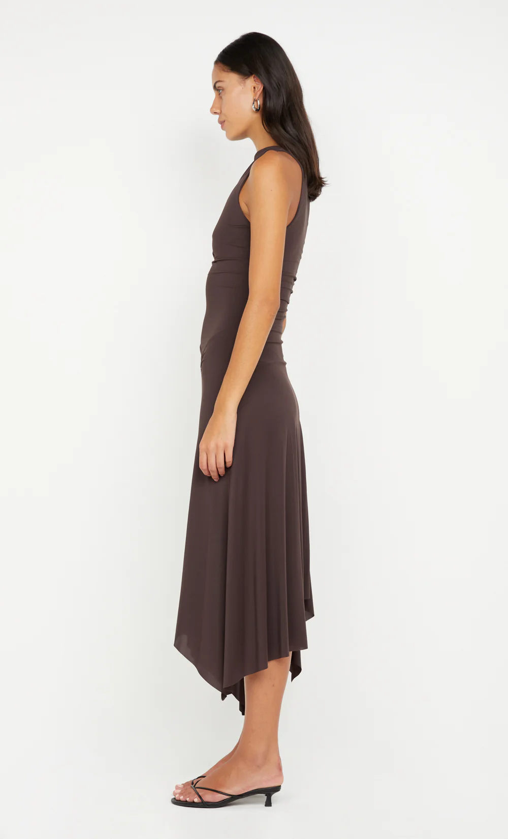 NARA ASYM MIDI DRESS - DARK CHOCOLATE - Image 4