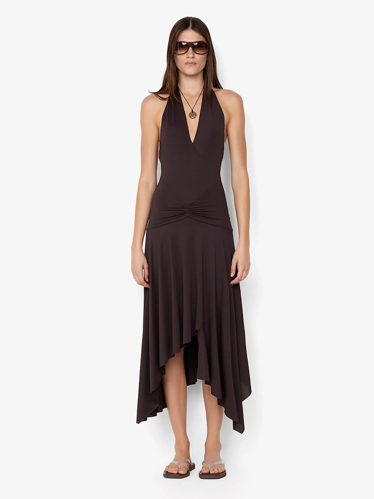 NESSIE HALTER DRESS - DARK CHOCOLATE