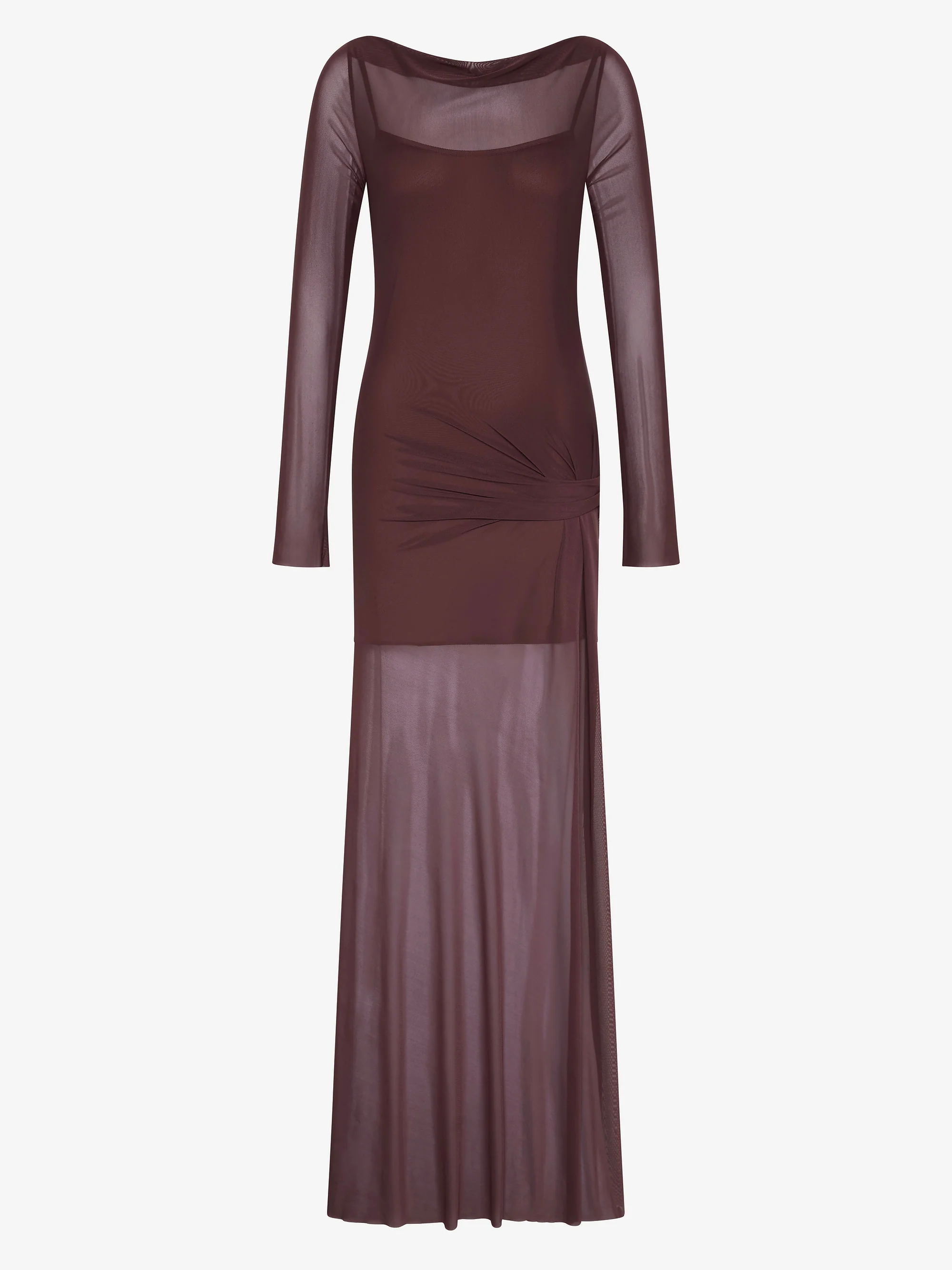 MARABOU LONG SLEEVE MAXI DRESS - AUBERGINE - Image 5