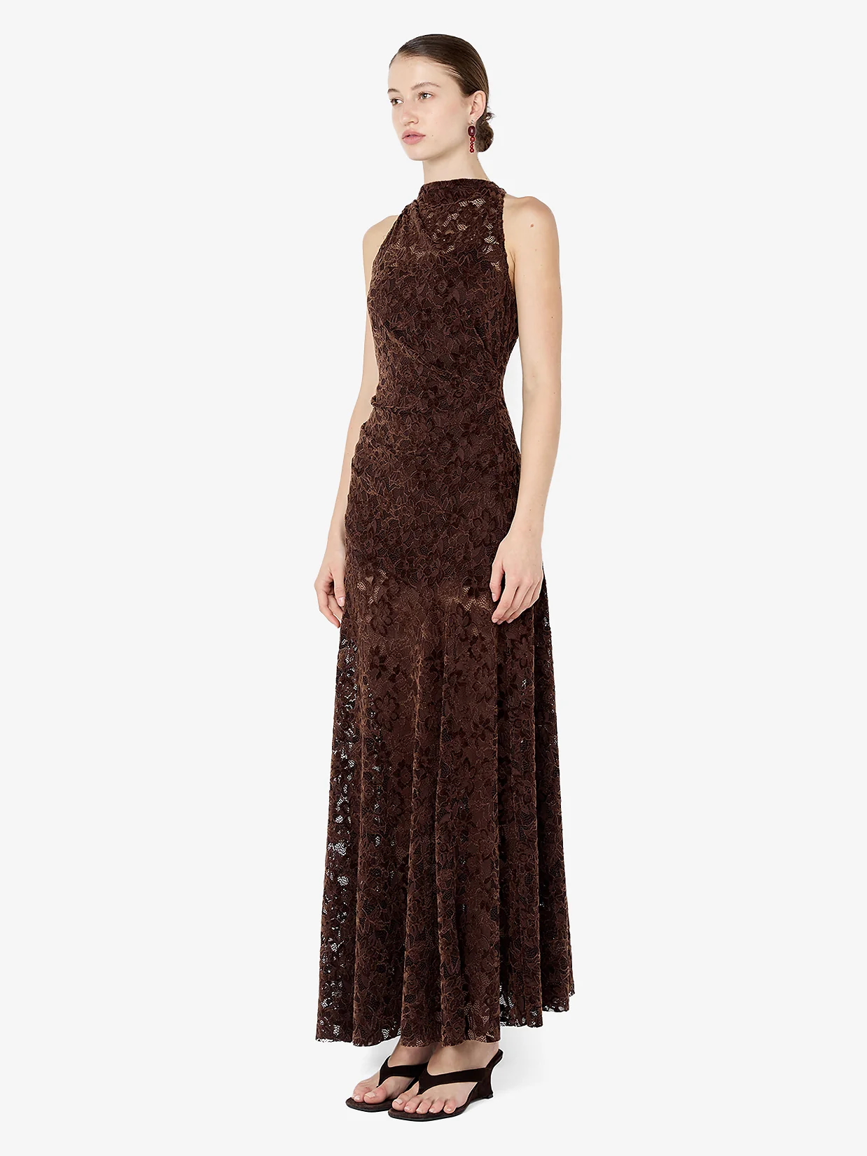 PAMELA HIGH NECK MAXI DRESS - CHOC - Image 2