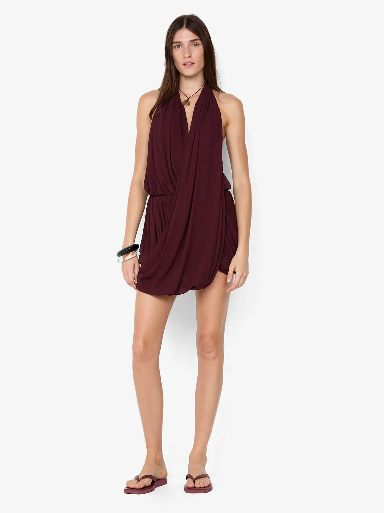 ROCHELLE DRAPE MINI DRESS - PLUM