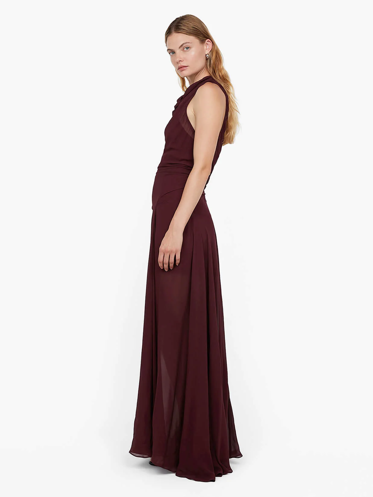 ROCHELLE HIGH NECK DRESS - PLUM - Image 2