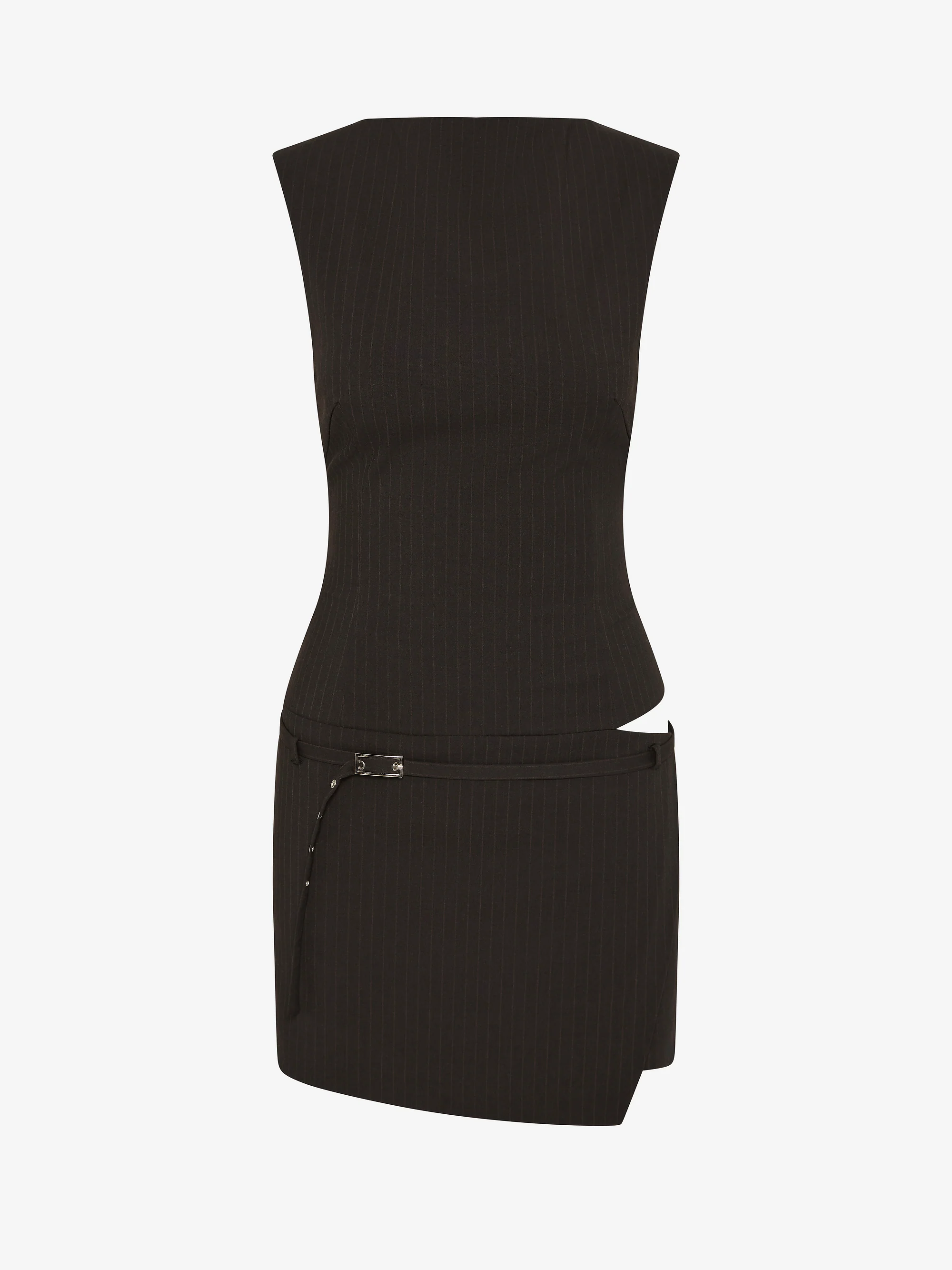 SAZRIEL BUCKLE MINI DRESS - CHOC/AMBER STRIPE - Image 5