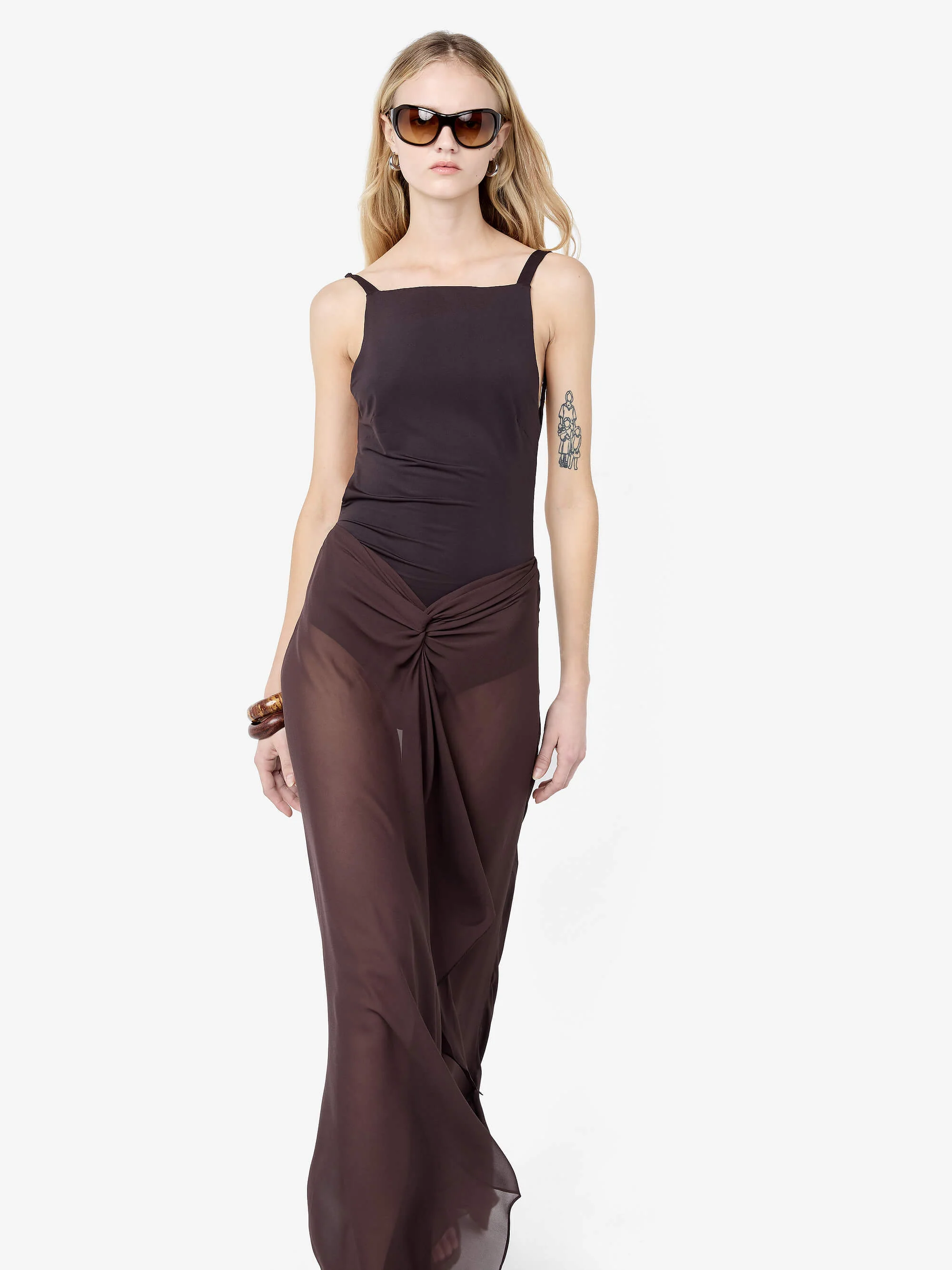 SOLENNE BACKLESS MAXI DRESS - DARK CHOCOLATE - Image 3