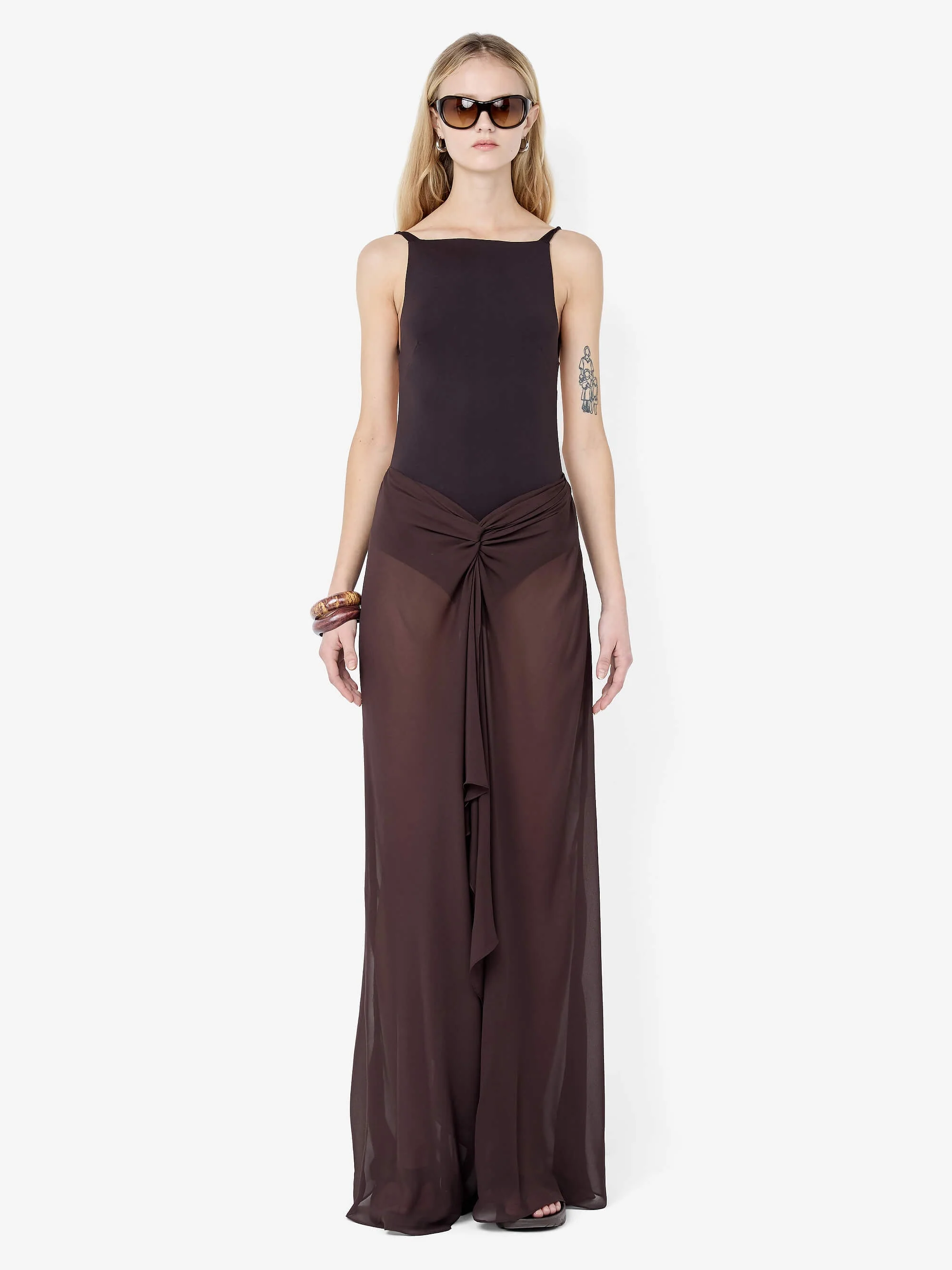 SOLENNE BACKLESS MAXI DRESS - DARK CHOCOLATE - Image 4