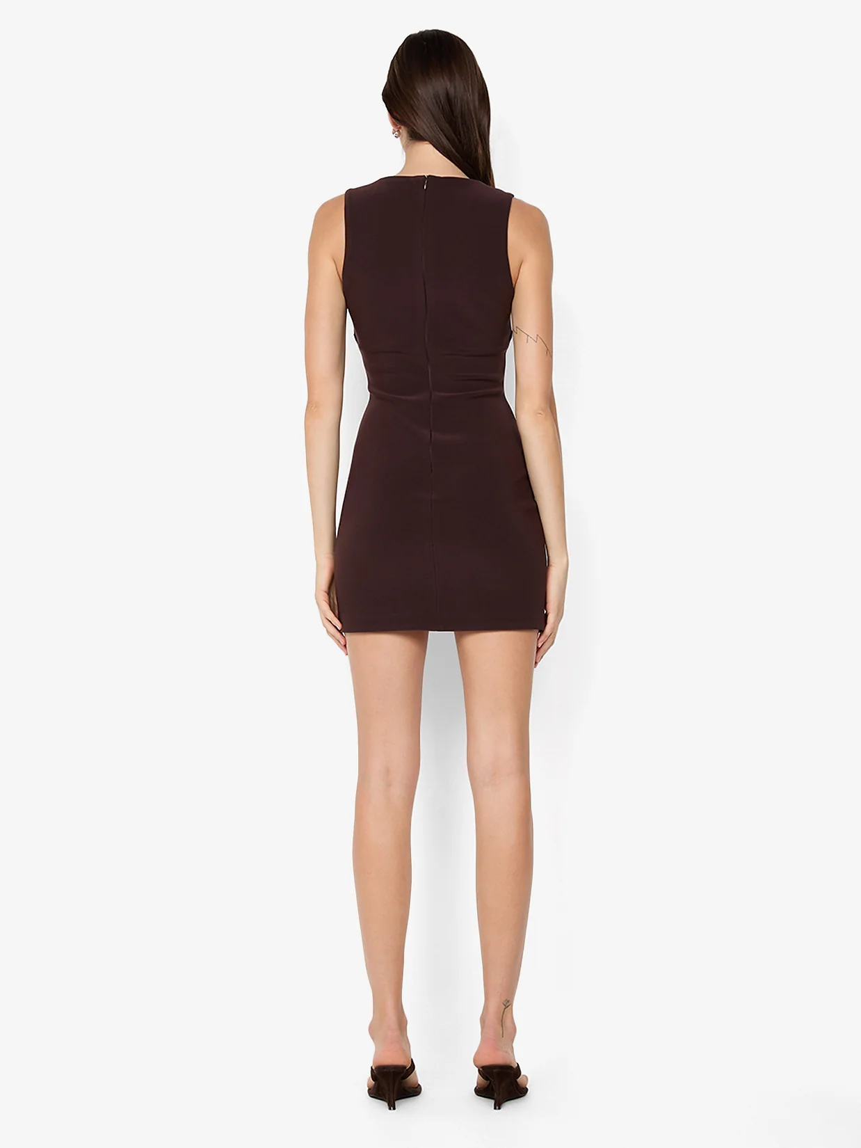 SYLVIE HIGH NECK MINI DRESS - ESPRESSO - Image 4